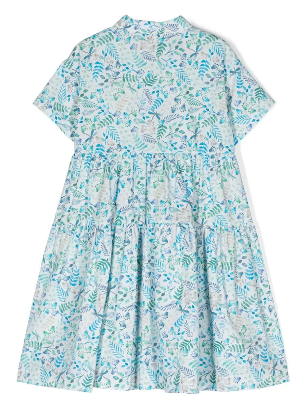 Shop Il Gufo Shirt Dress With Exclusive Print Design In Juniper-blue Colour