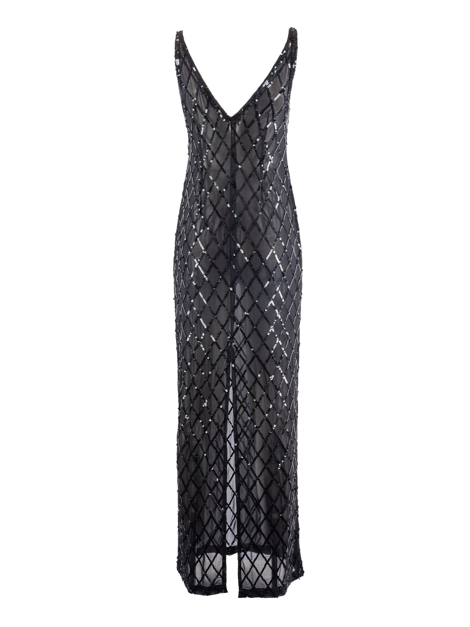 P.a.r.o.s.h Sequined Black Evening Dress With Deep V-neckline In Black