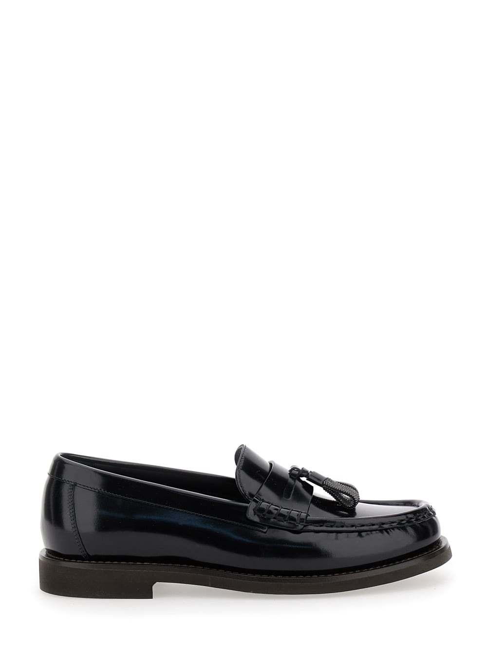 Shop Brunello Cucinelli Black Loafers With Monile Detail In Patent Leather Woman