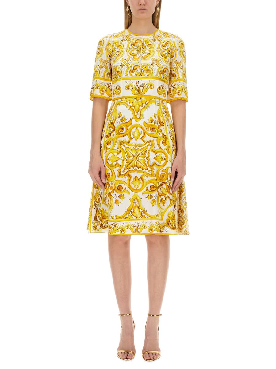 Shop Dolce & Gabbana Silk Charmeuse Midi Dress In Yellow