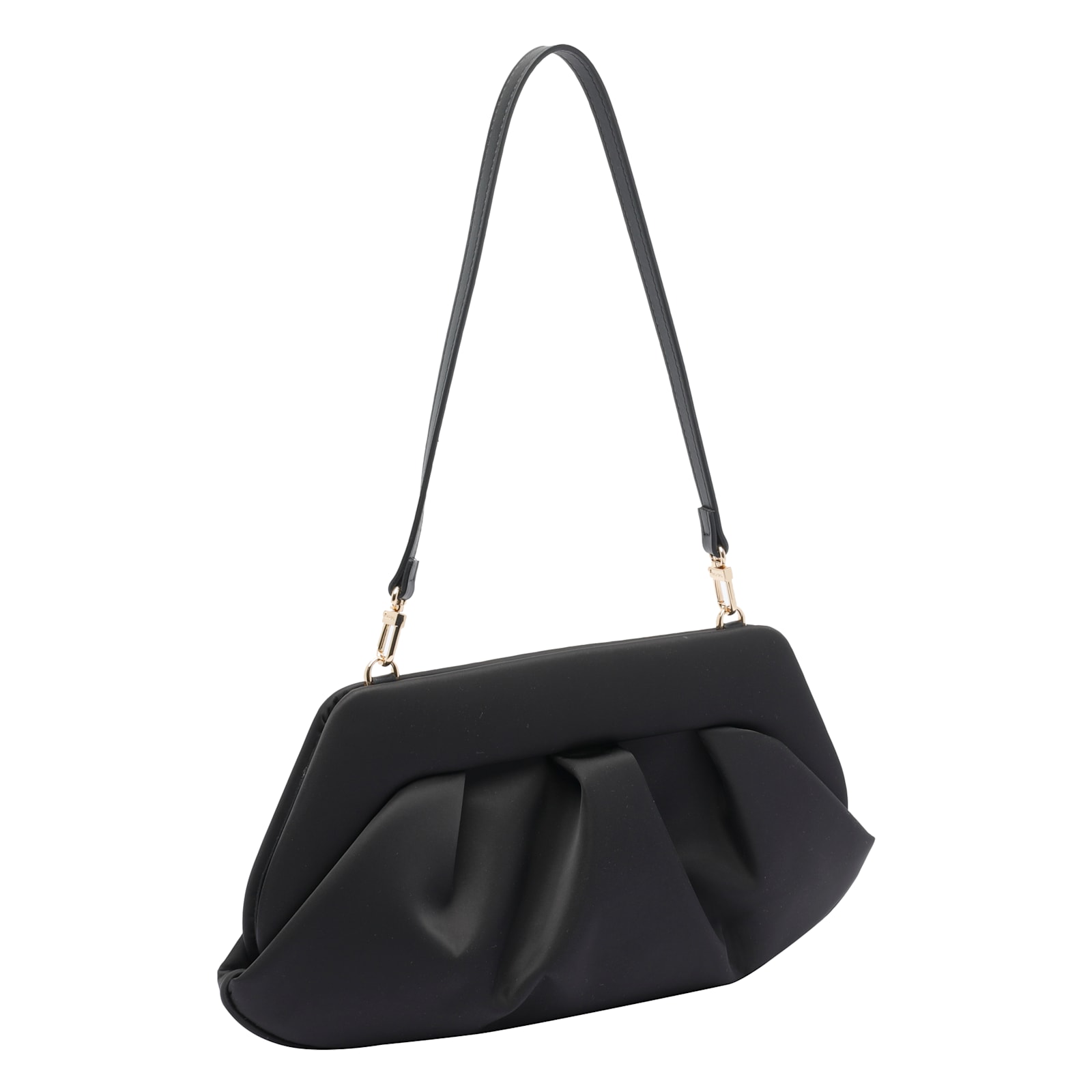 Themoirè Pleated Rectangular Shoulder Bag With Detachable Strap In Black
