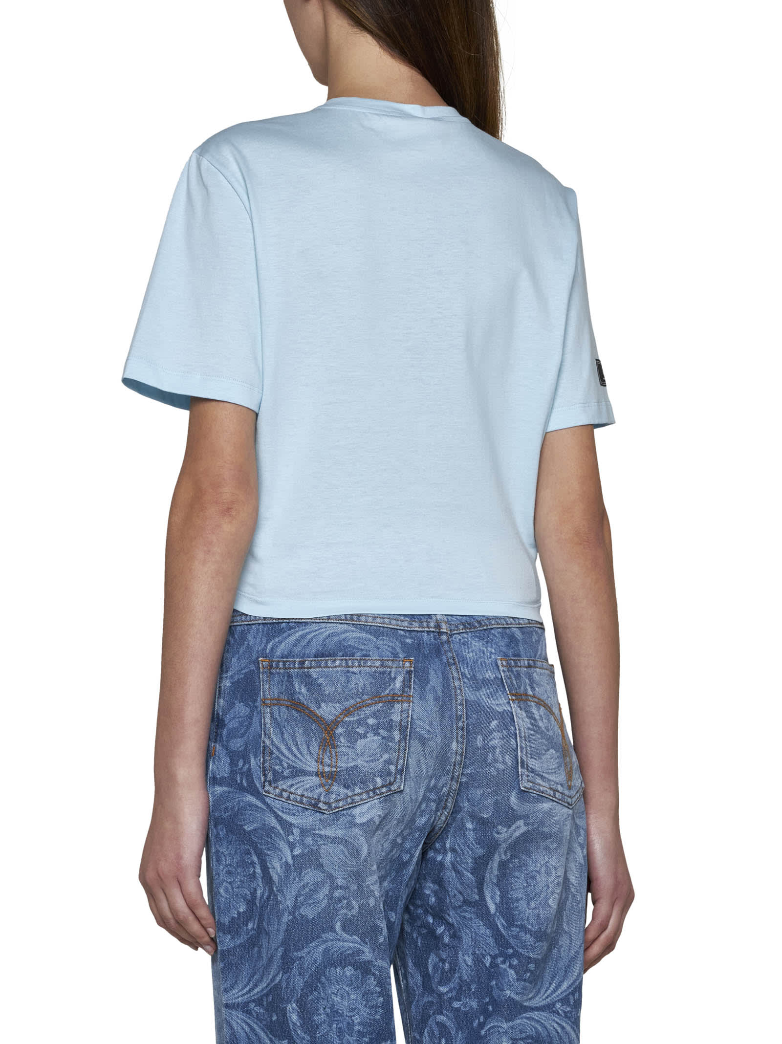 Shop Versace T-shirt In Pale Blue+bianco