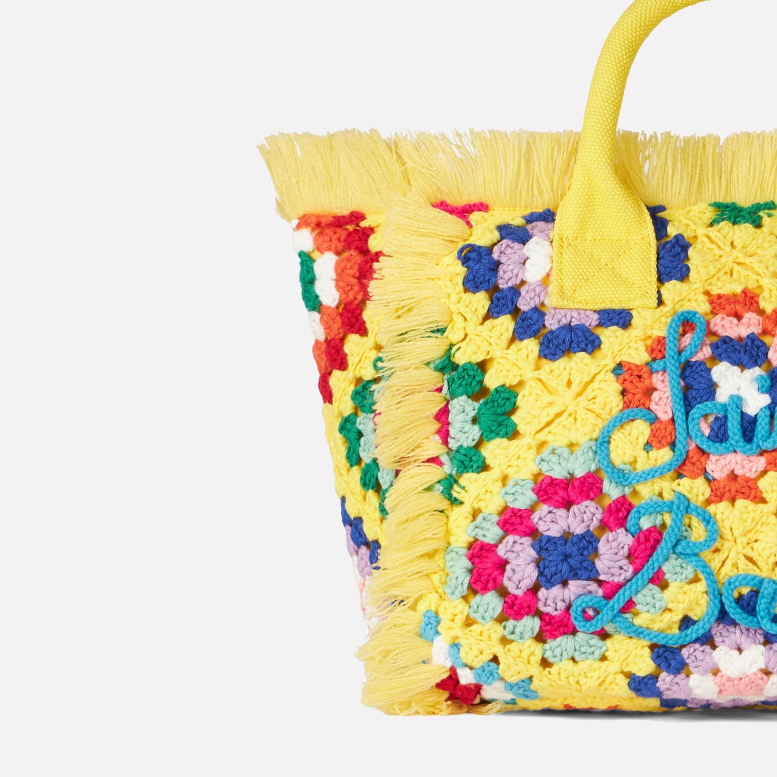 Shop Mc2 Saint Barth Colette Crochet Handbag With Fringes In Yellow