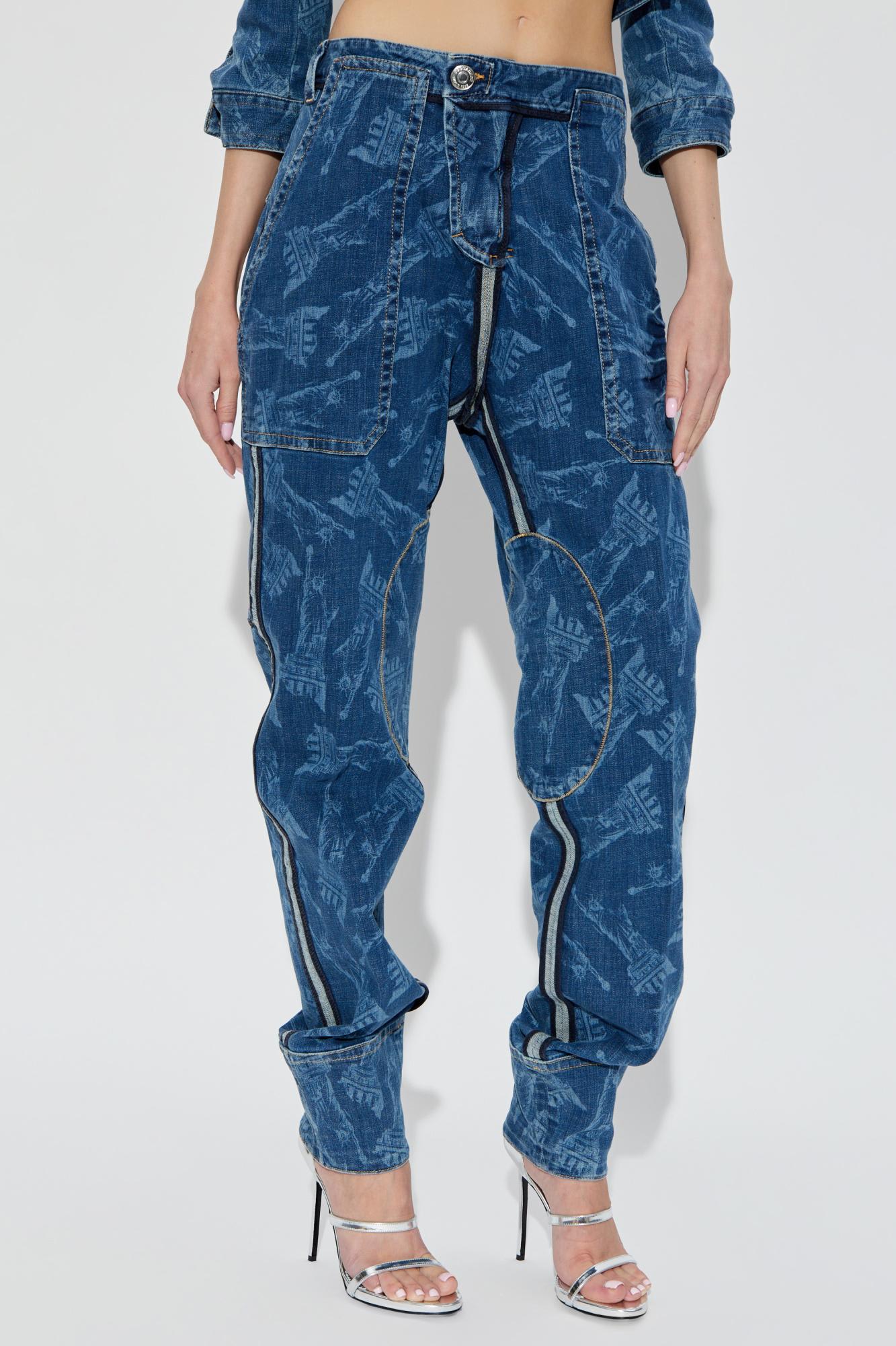 Dsquared2 Vaquera X D2 Statue Of Liberty Cargo Laser Wash Pant In Blue