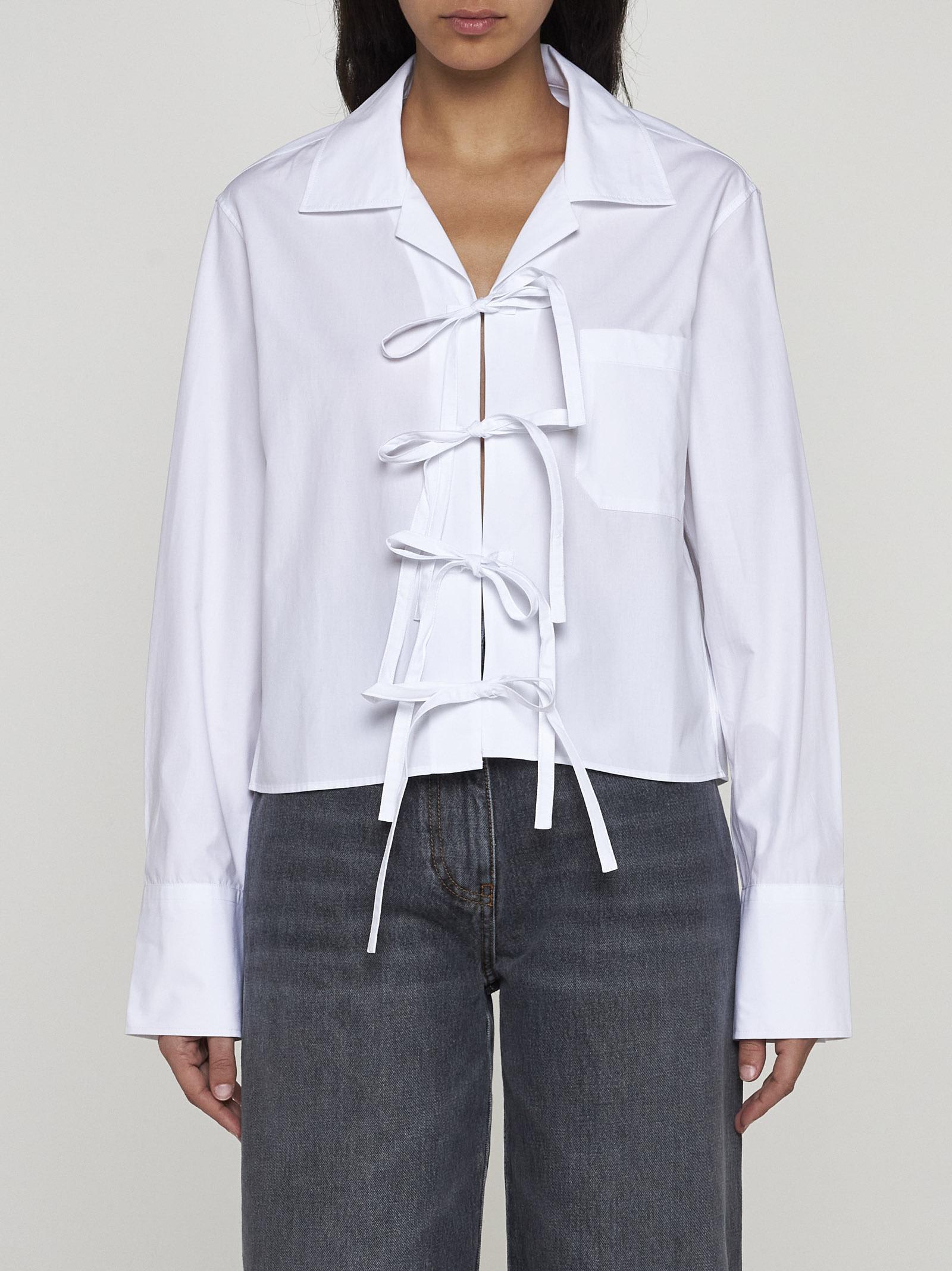 Shop Jw Anderson Bow-tie Cotton Cropped Shirt In White