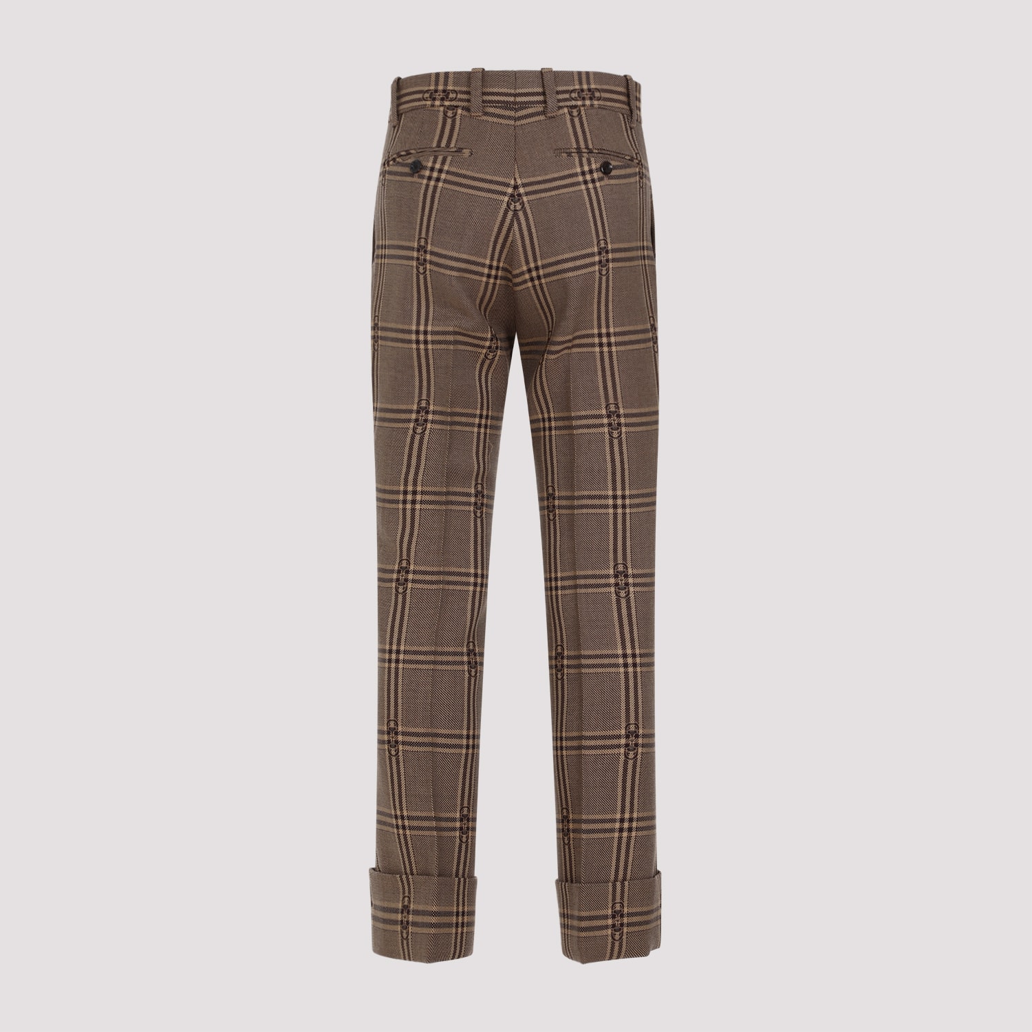 Shop Gucci Horsebit Check Wool Trousers In Beige Brown