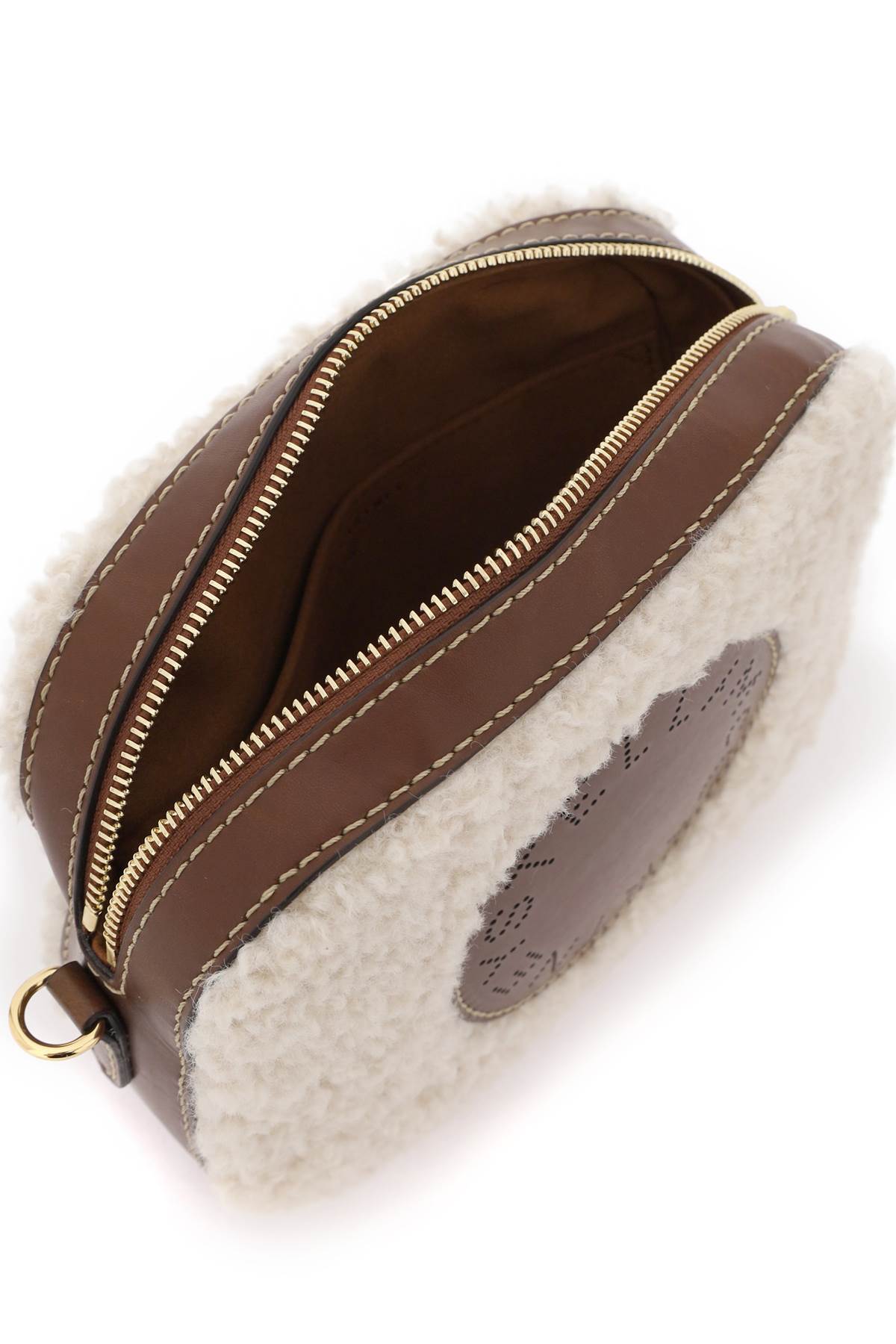 Shop Stella Mccartney Shearling Camera Bag In Oat (brown)