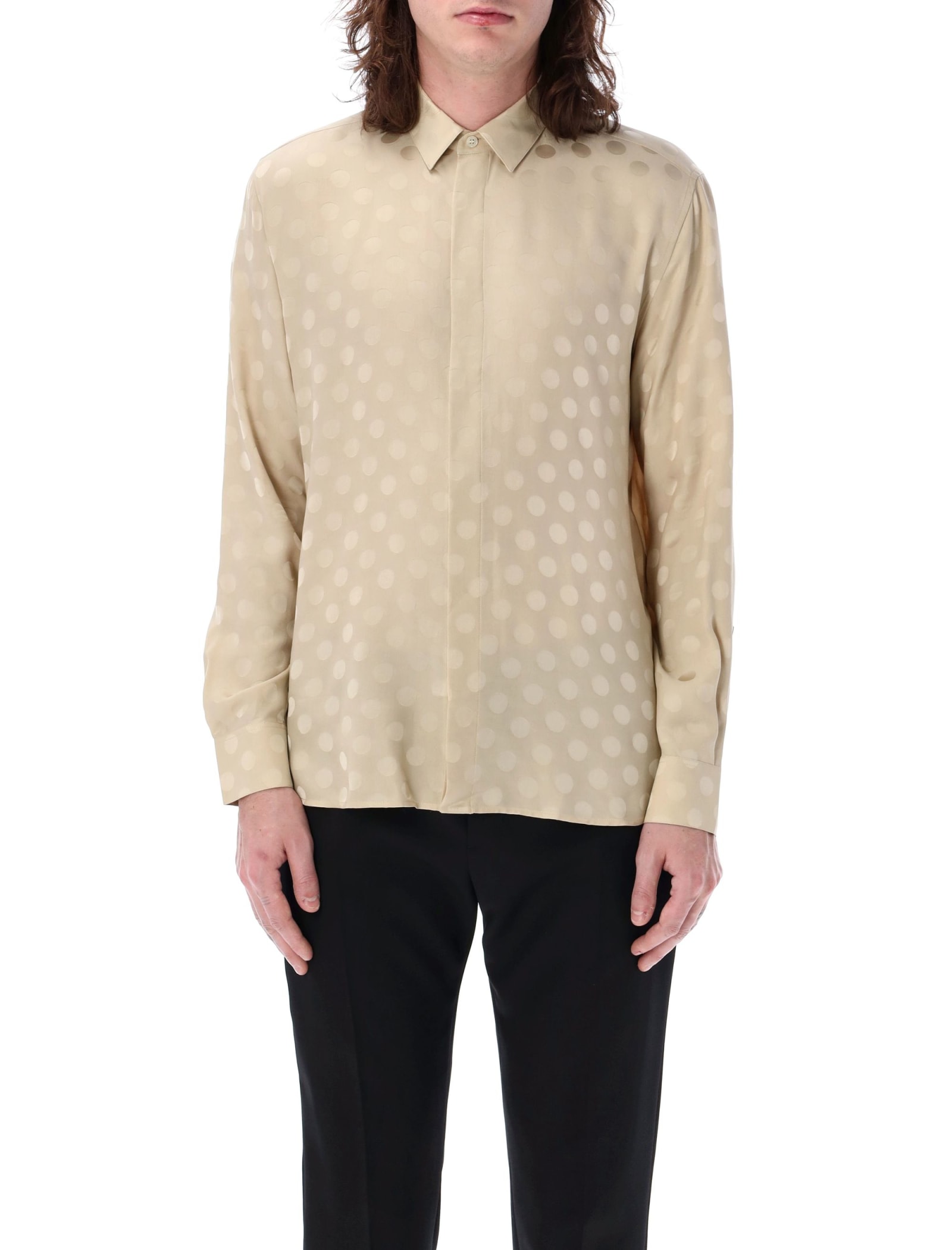 SAINT LAURENT SHIRT IN DOTTED SHINY AND MATTE SILK