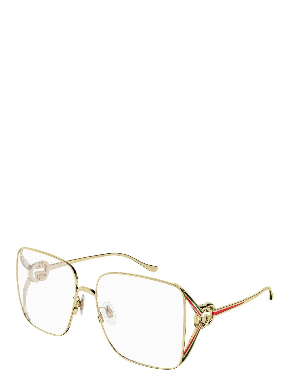 Shop Gucci Oversized Rectangular Frame Glasses In 002 Gold Gold Transparent