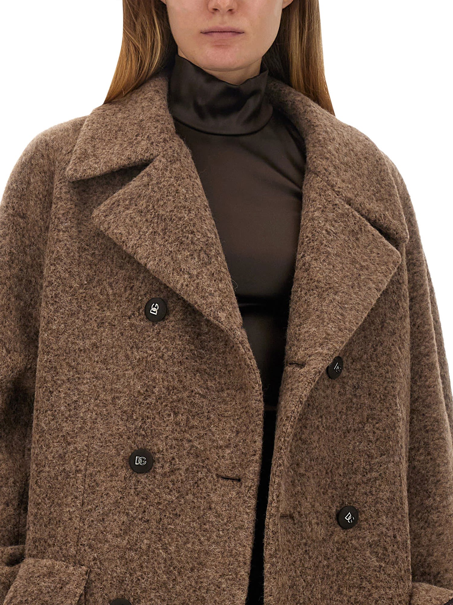 Shop Dolce & Gabbana Double-breasted Coat In Beige