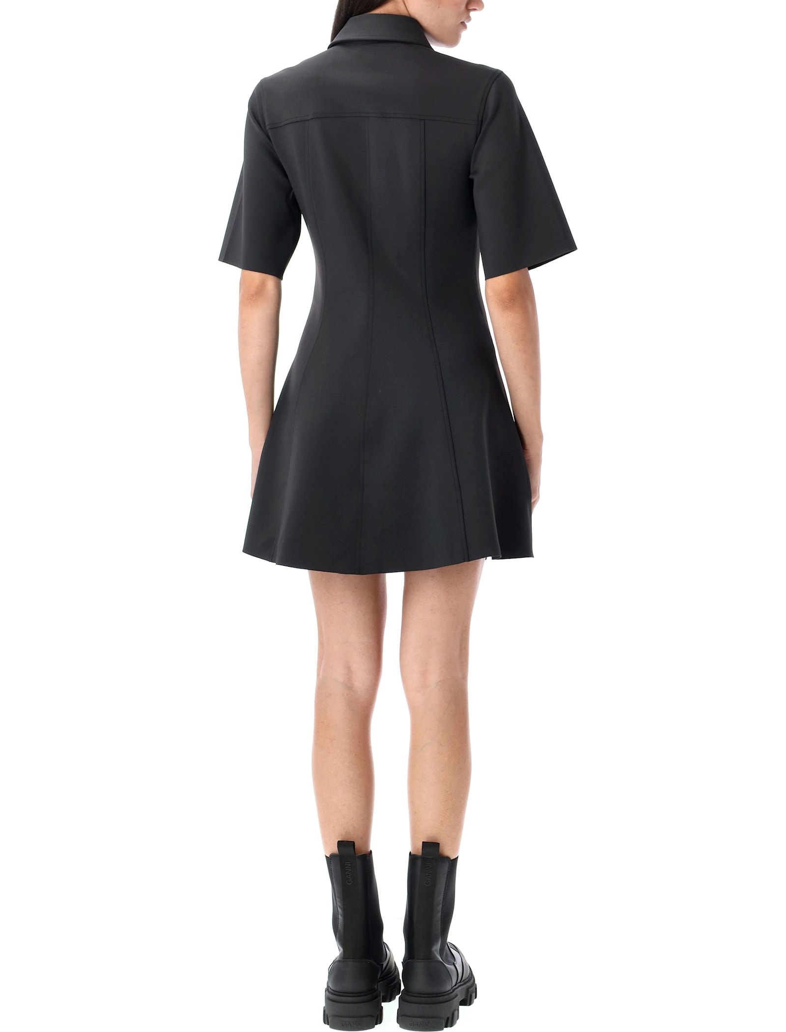 Ganni Flared Mini Dress In Black