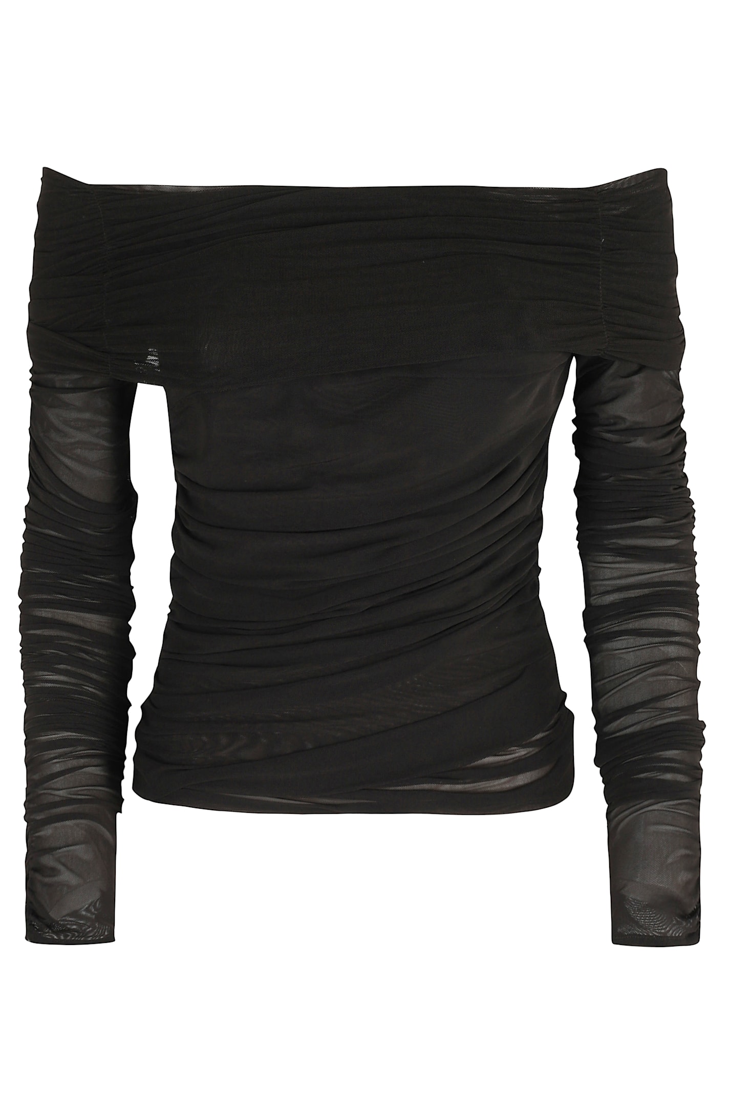 Federica Tosi Off-shoulder Gathered Mesh Blouse In Black