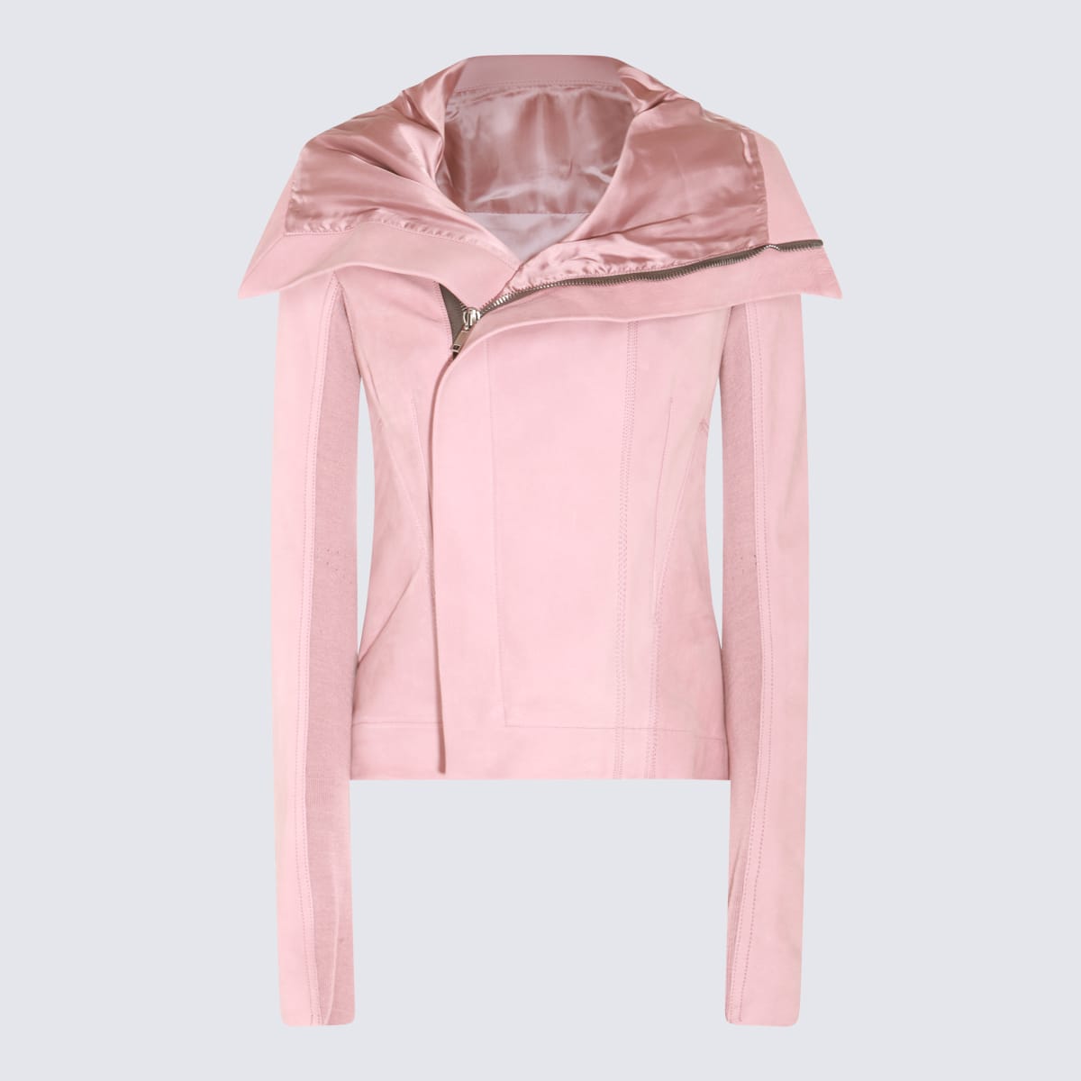 Shop Rick Owens Dusty Pink Leather Jacket