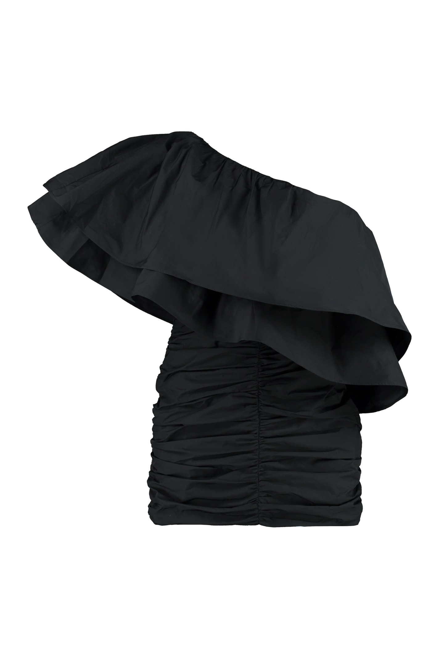 Shop Rotate Birger Christensen Ruffled One-shoulder Dress In Black