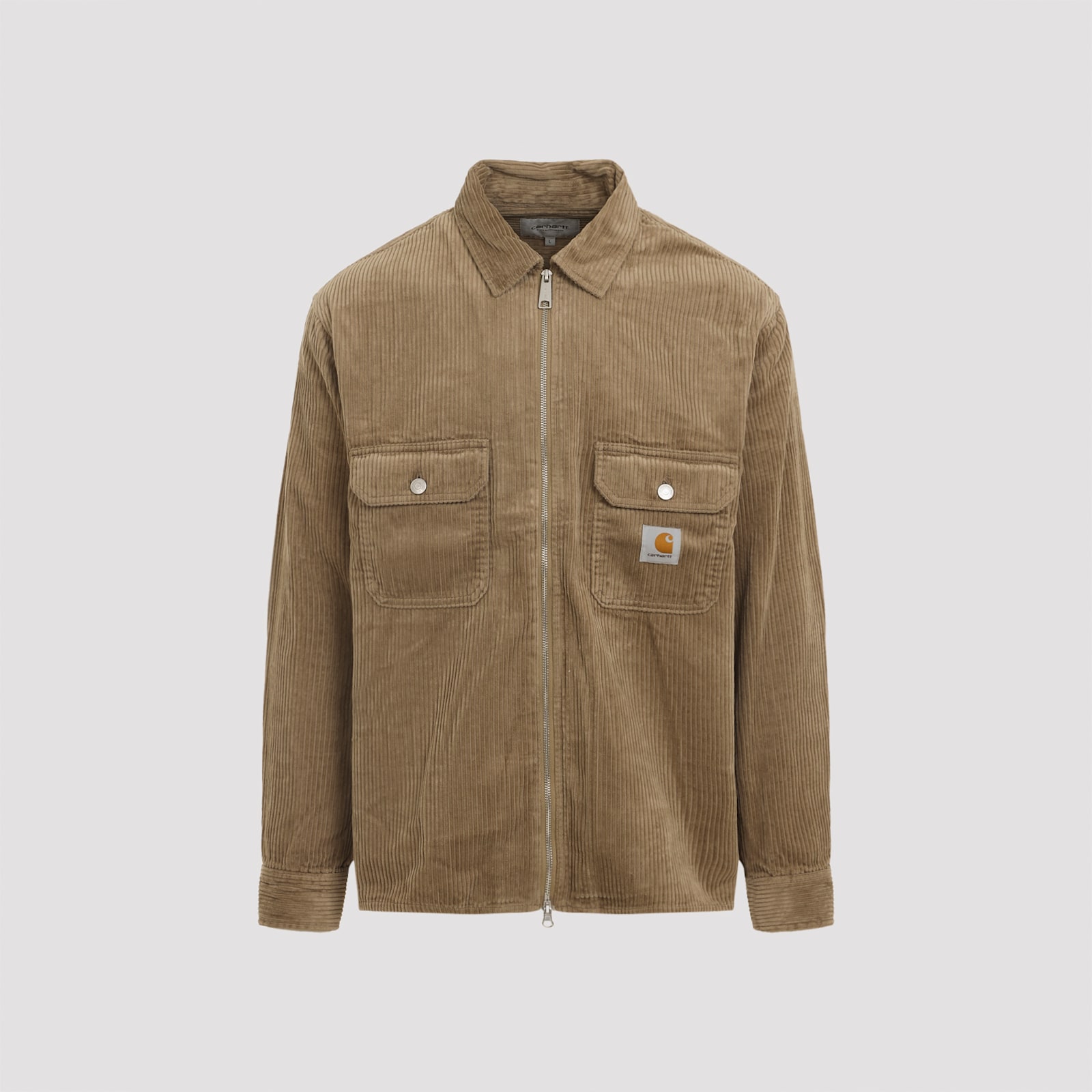 Carhartt Wip Leather Brown Cotton Reynold Shirt Jacket In Green