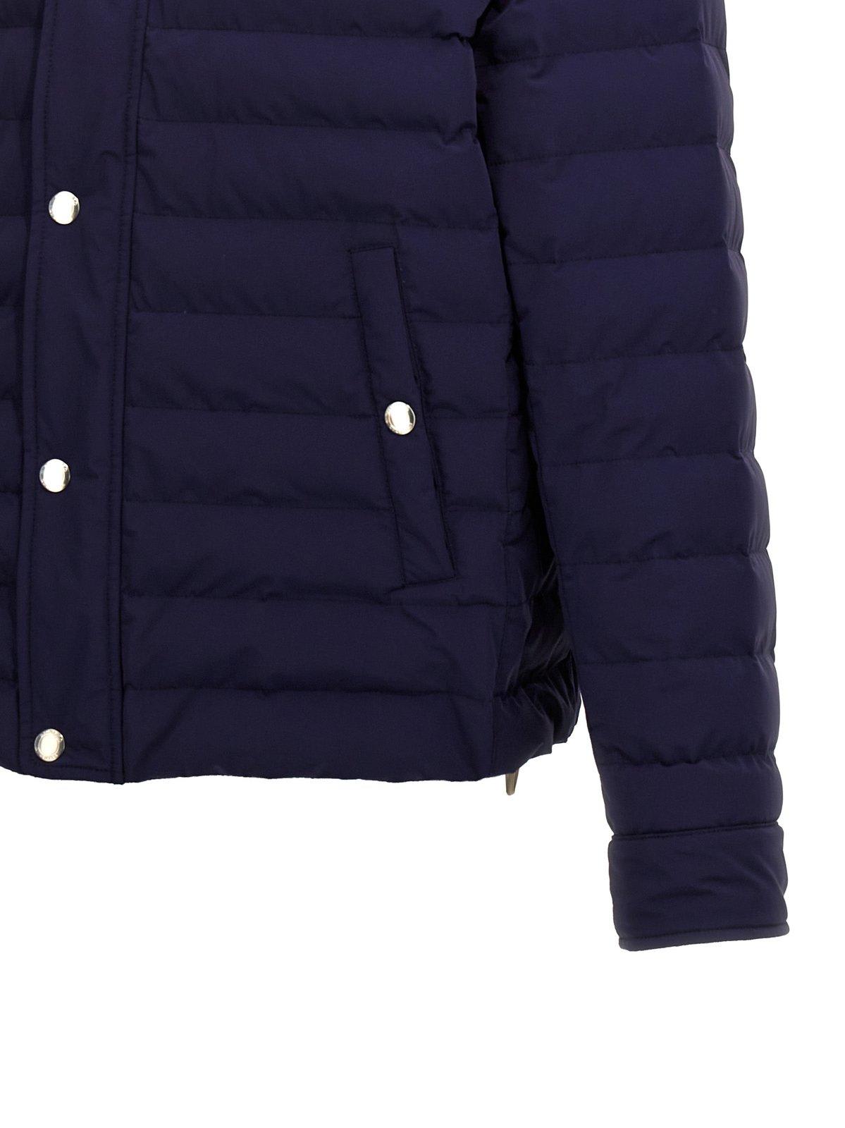 Shop Brunello Cucinelli Padded Shirt Jacket In Blu Indigo+semi Di Lino