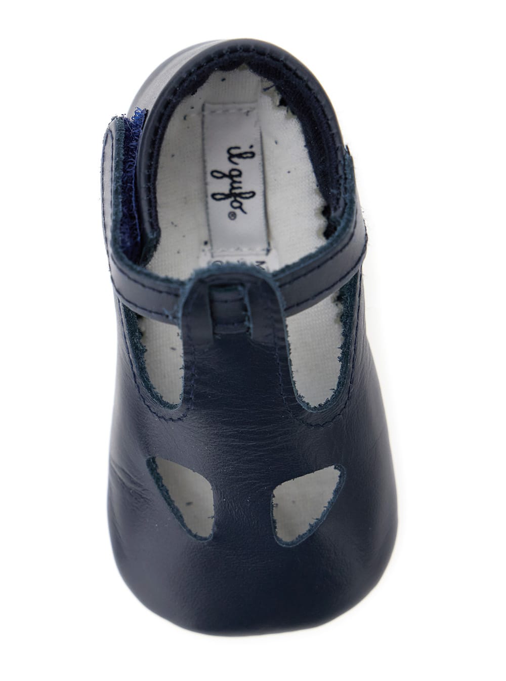 IL GUFO BLUE BALLET SHOES WITH CUT-OUT ON THE FRONT AND TOUCH-STRAP CLOSURE IN LEATHER BABY