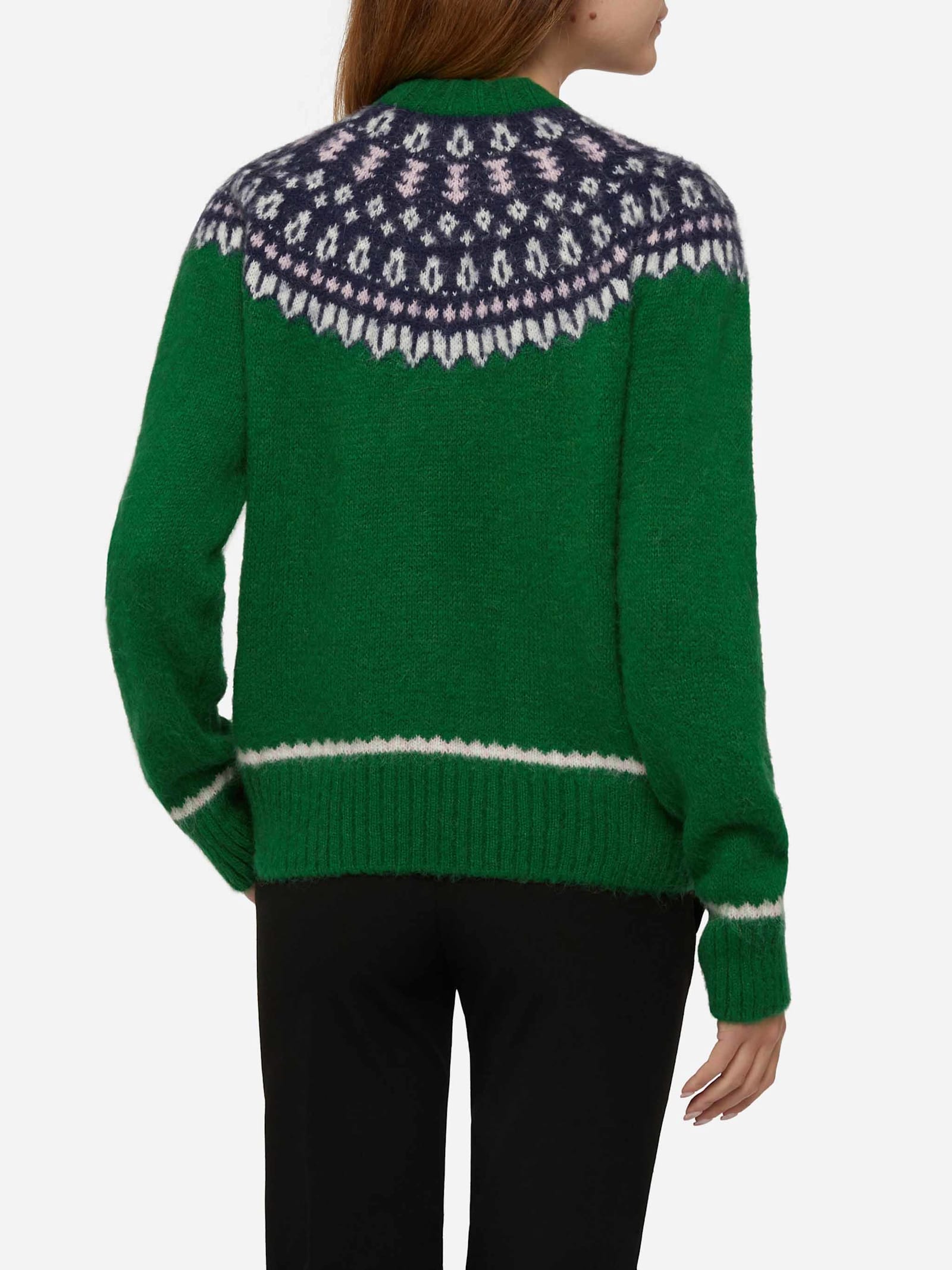 Mc2 Saint Barth Green Sweater Queen Nordic Soft With Fair Isle Jacquard And Aspen Embroidery In Green