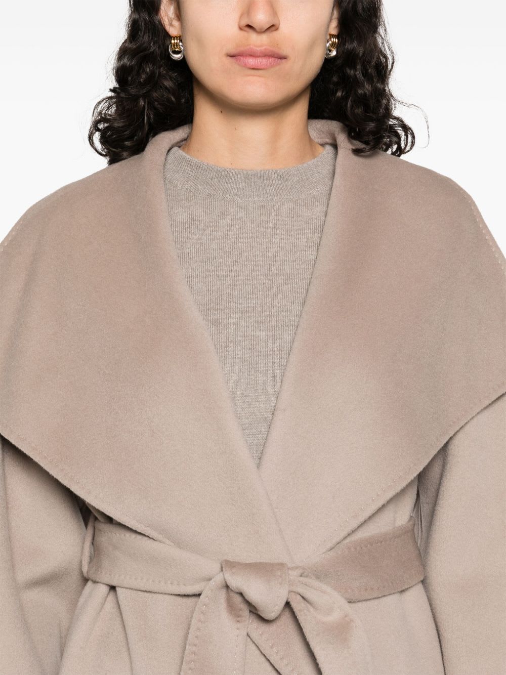 Goat Cashmere Belted Coat In Brown