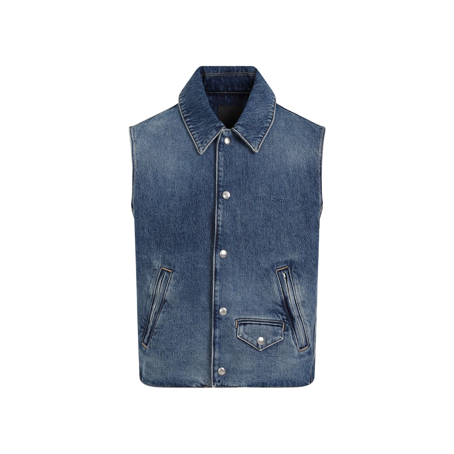 Shop Givenchy Sleeveless Denim Vest In Indigo Blue