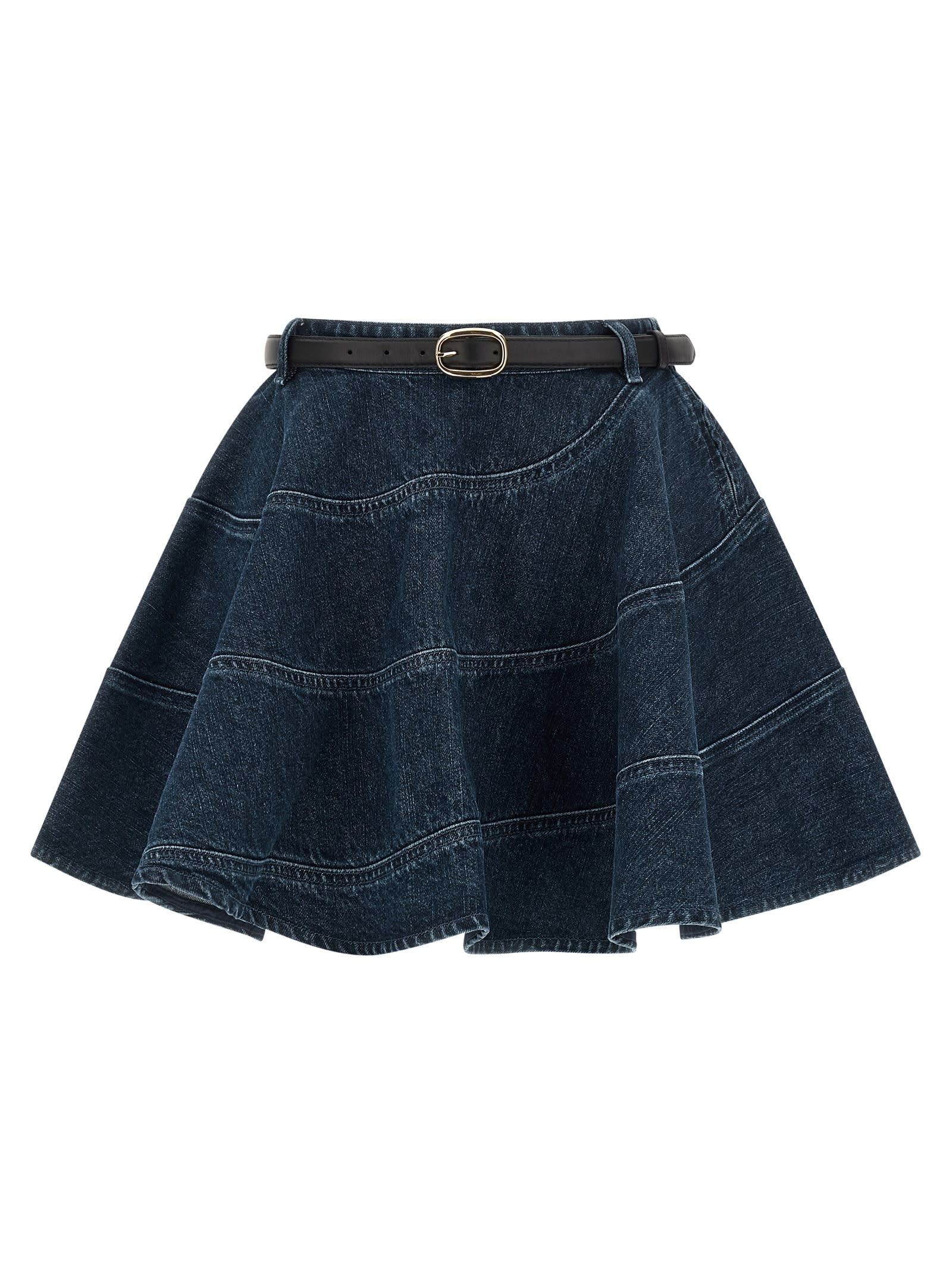 Self-portrait Flared Denim Mini Skirt In Blue