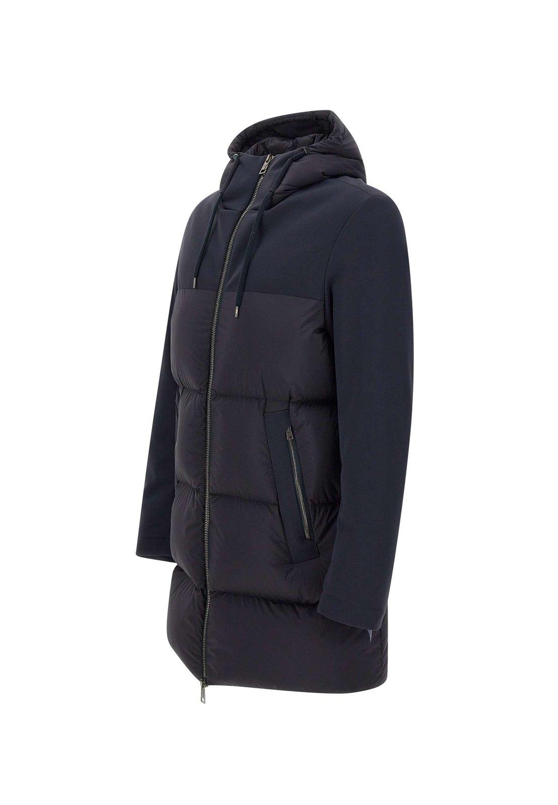 Shop Herno Drawstring Hooded Padded Coat In Blue