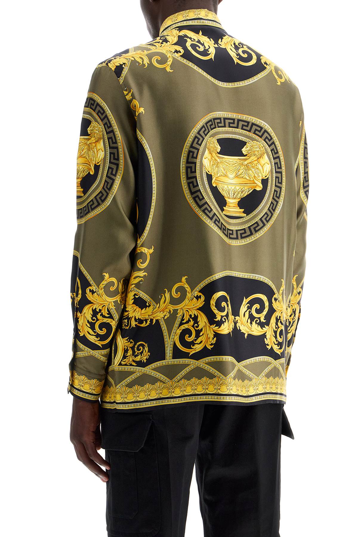 Shop Versace Barocco Silk Shirt In Black+dark Olive+gold (yellow)