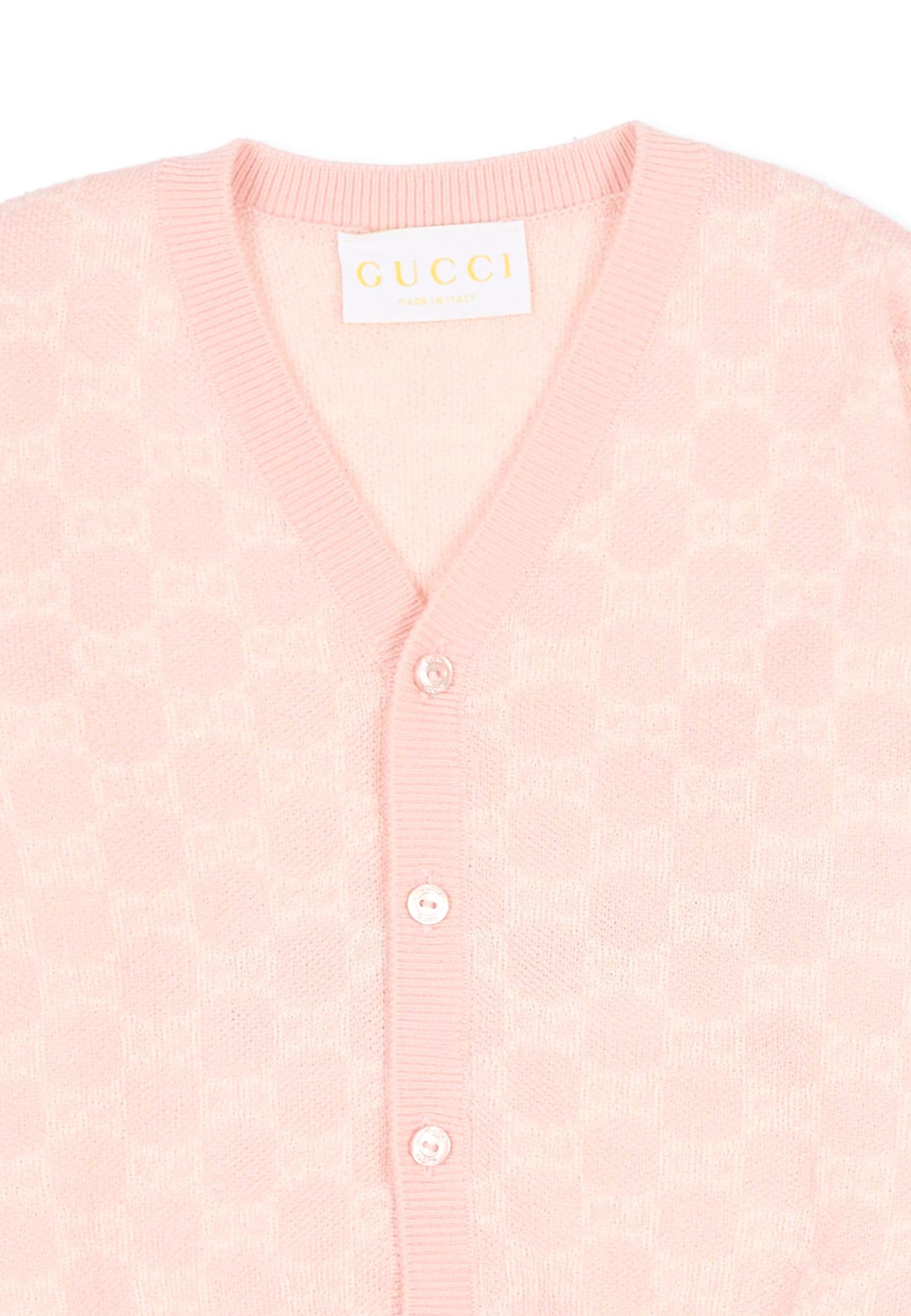 Gucci Pink Cardigan For Baby Girl With Gg In Pink
