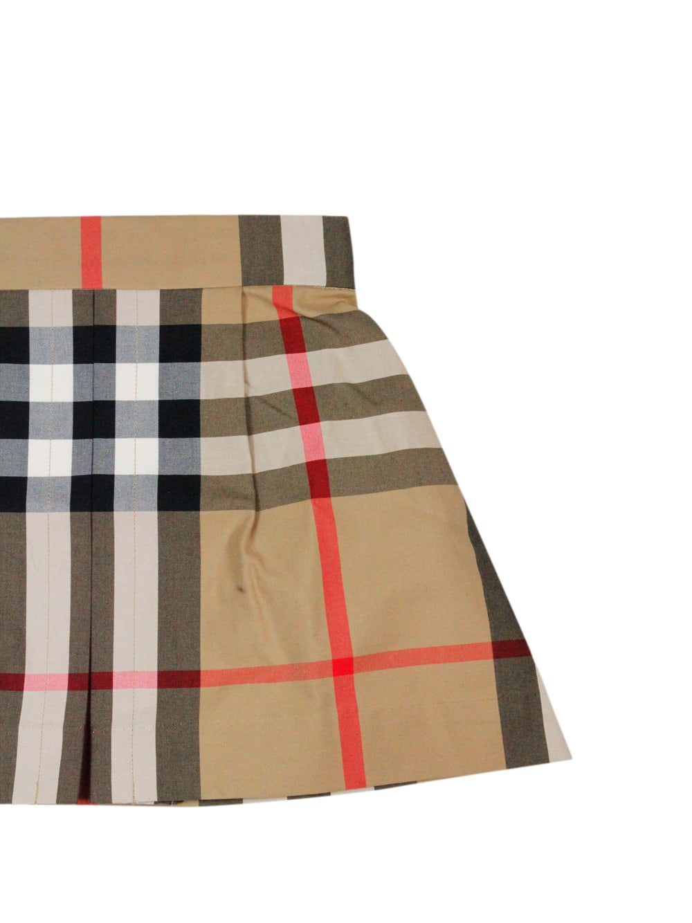 Shop Burberry Skirt In Cotton Jersey With Elastic Waistband In Classic Check With Front Pleat In Check Beige
