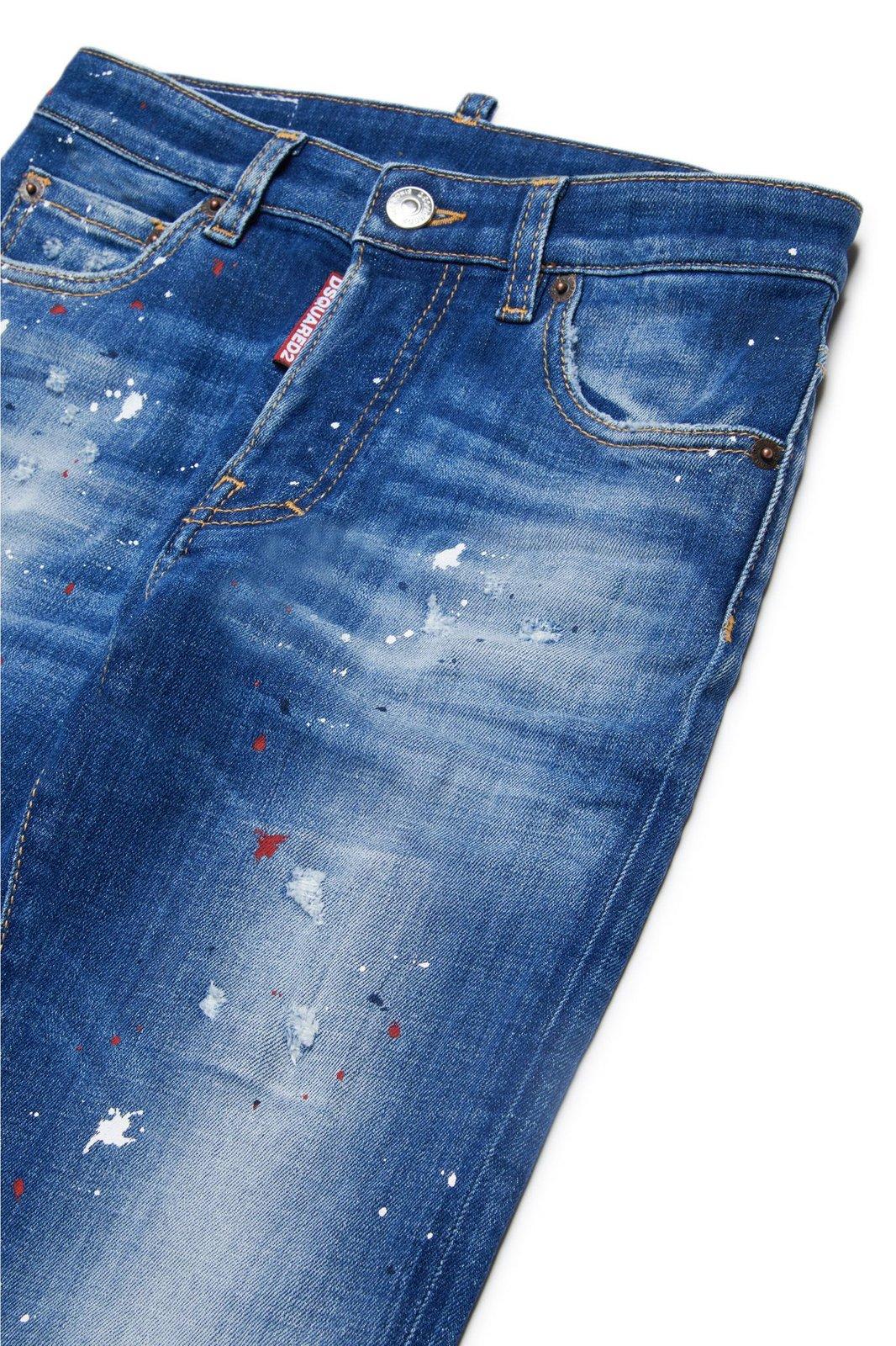 Shop Dsquared2 Distressed Straight-leg Jeans In Blue