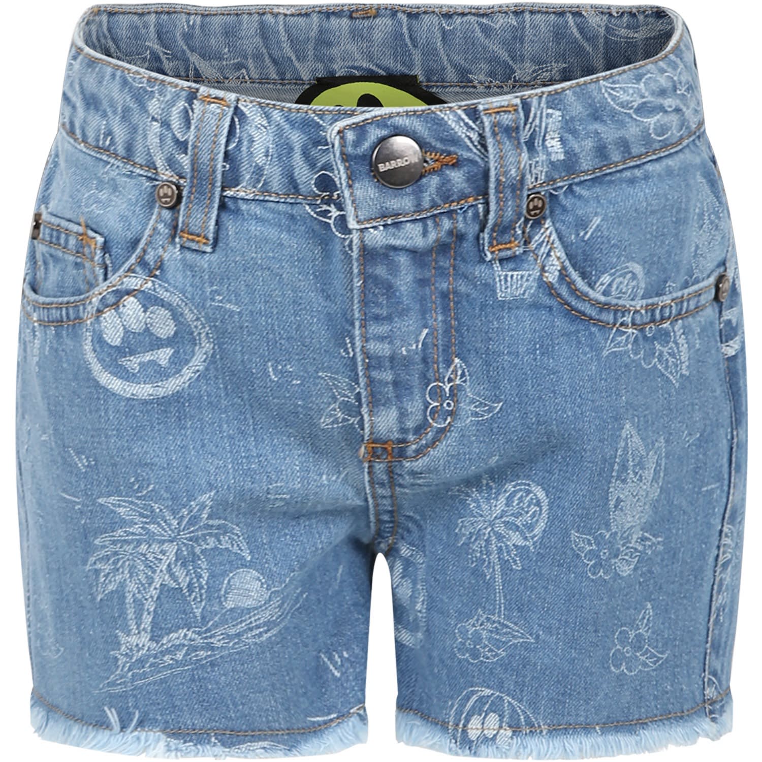 Barrow Kids' Light Blue Shorts For Girl With Logo And Iconic Smiley In Denim