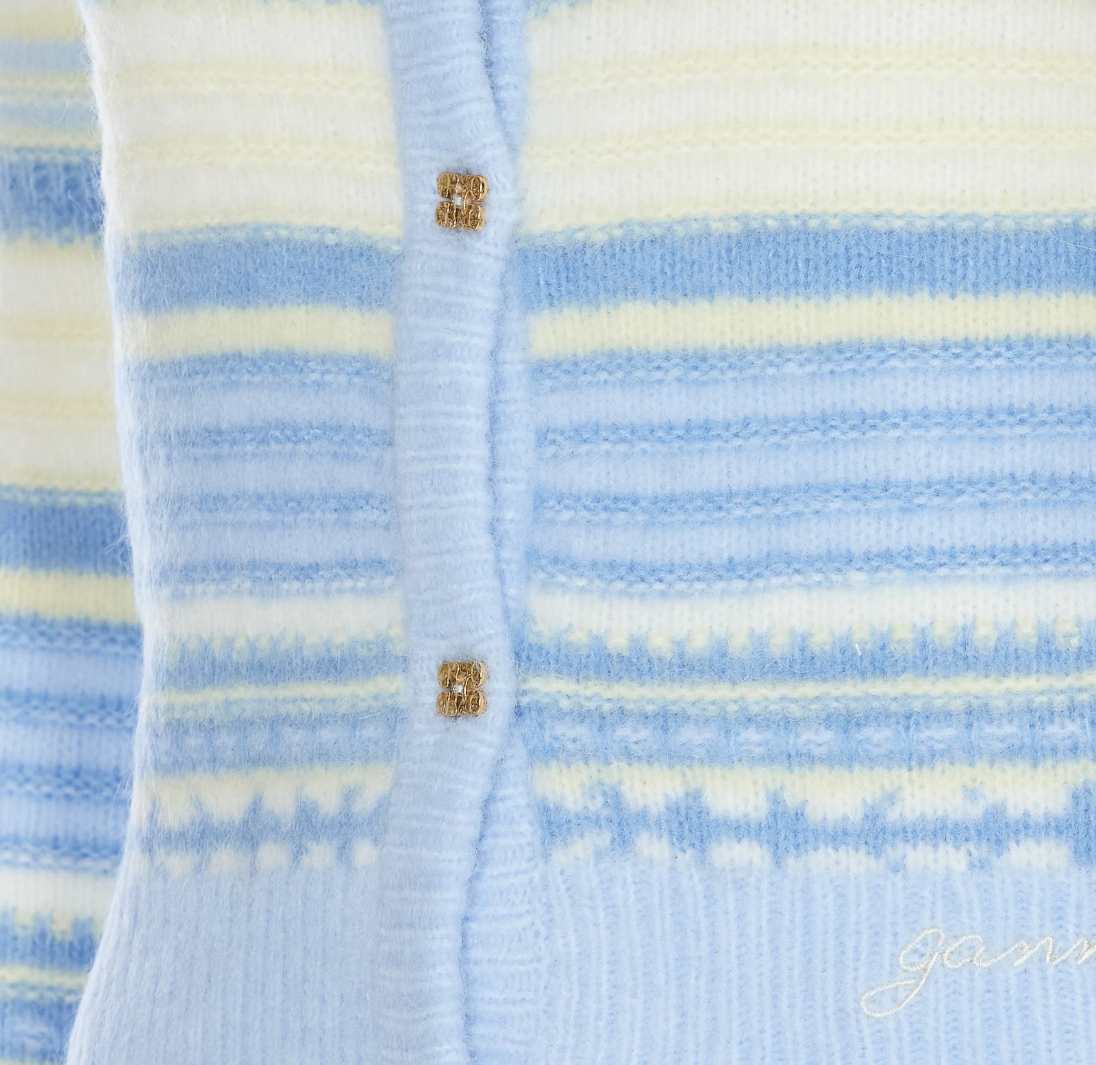 Shop Ganni Blue Striped Soft Wool Cardigan