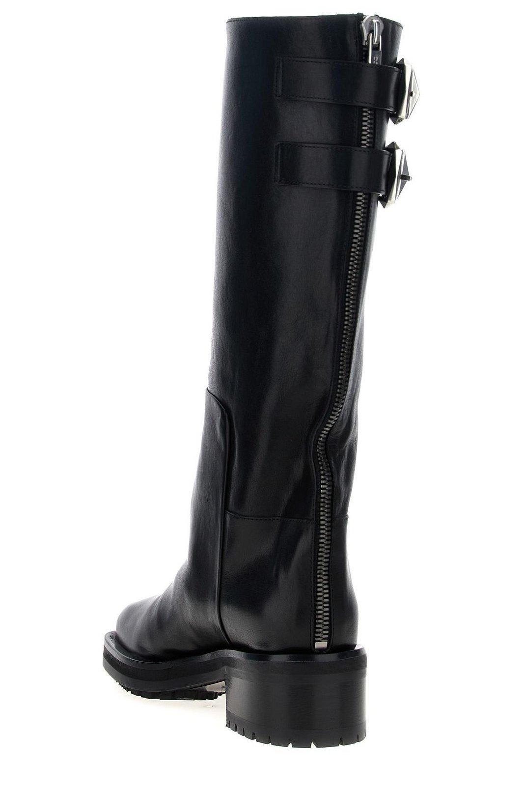 Shop Jimmy Choo Back Zip Buckle Boots In Black