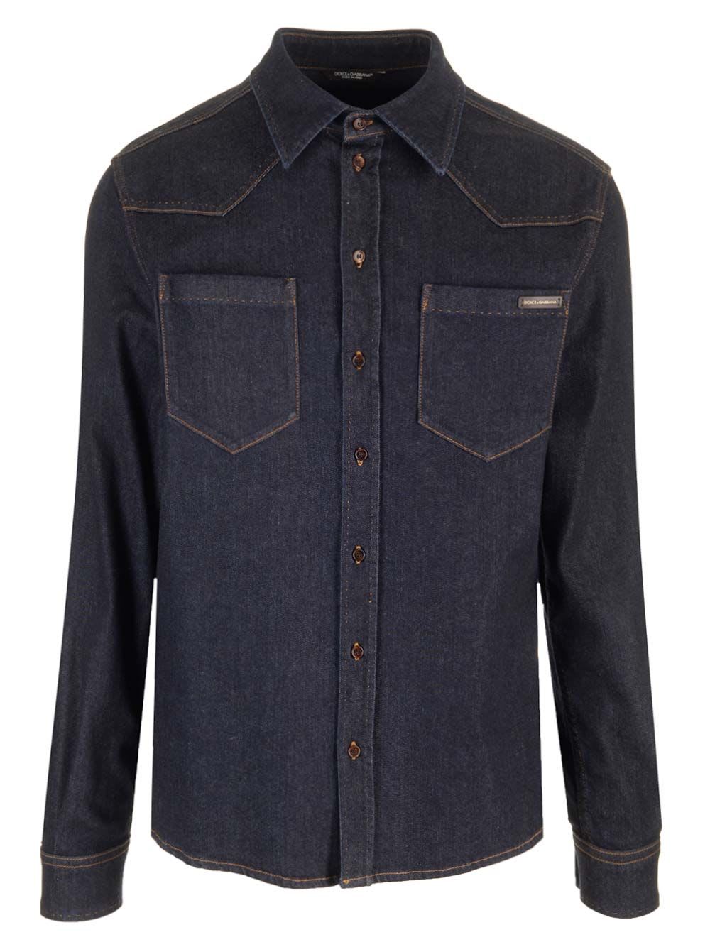 Shop Dolce & Gabbana Dark Blue Denim Shirt