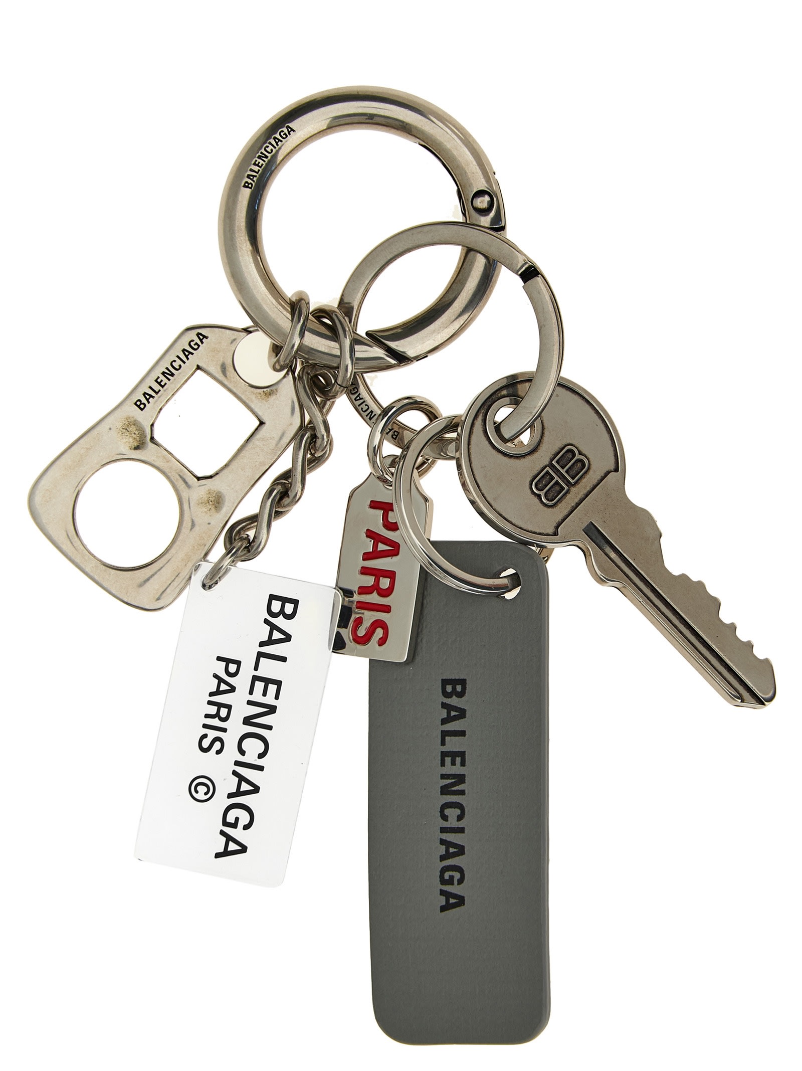 Balenciaga Chic Metal Finish Keyring With Multiple Charms