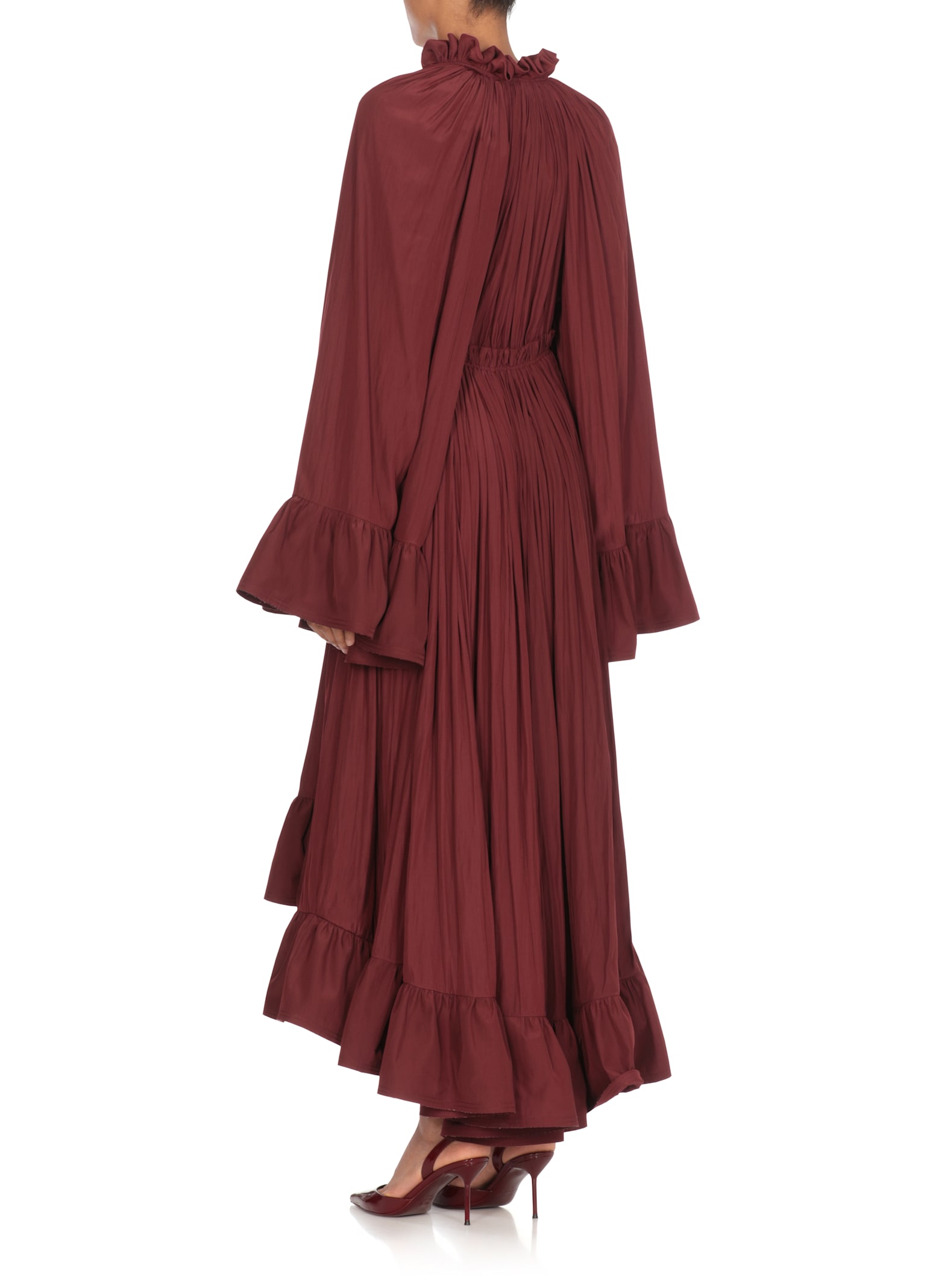 Lanvin Bordeaux Pleated Midi Dress