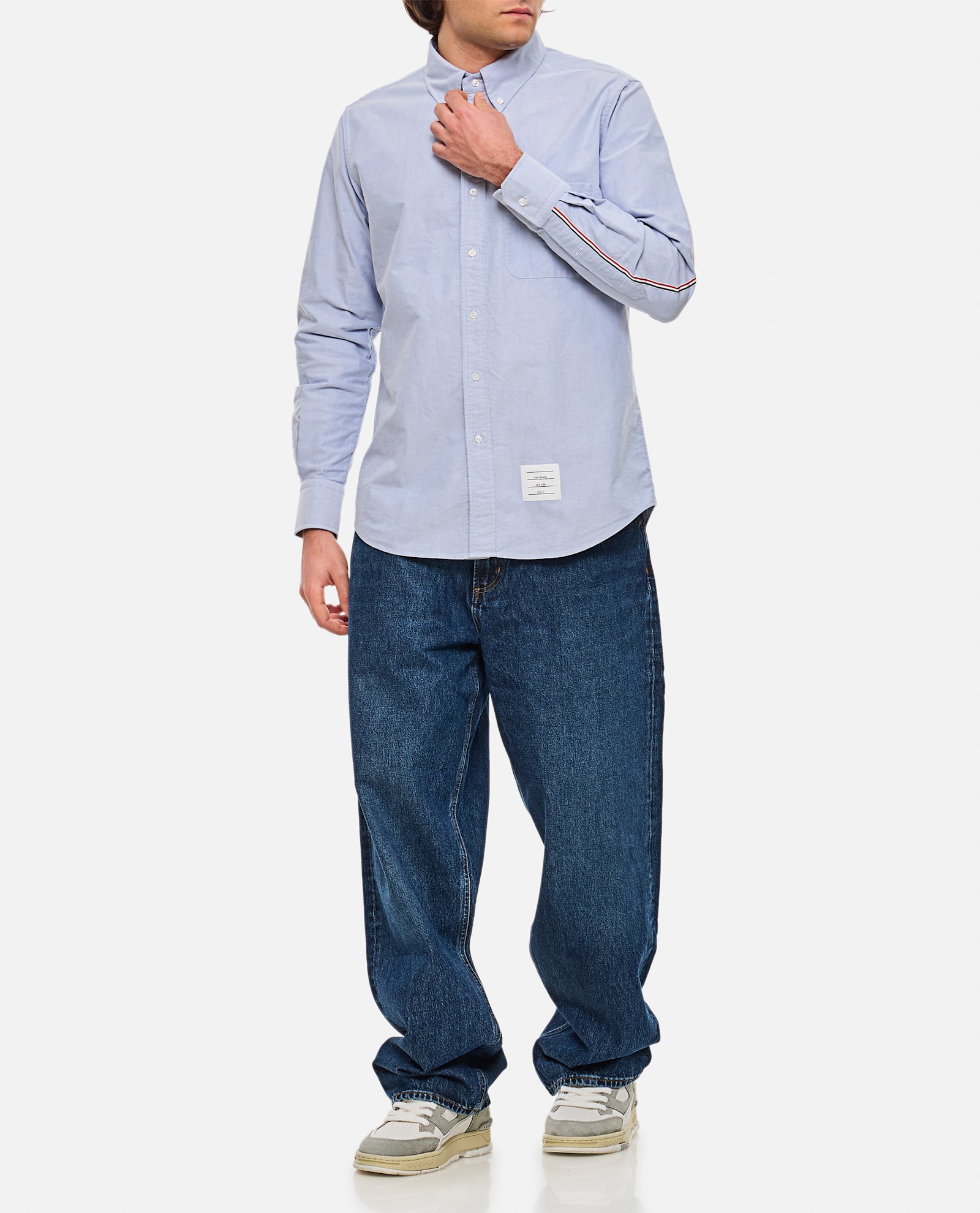 Thom Browne 'oxford Signature Striped Shirt In In Clear Blue