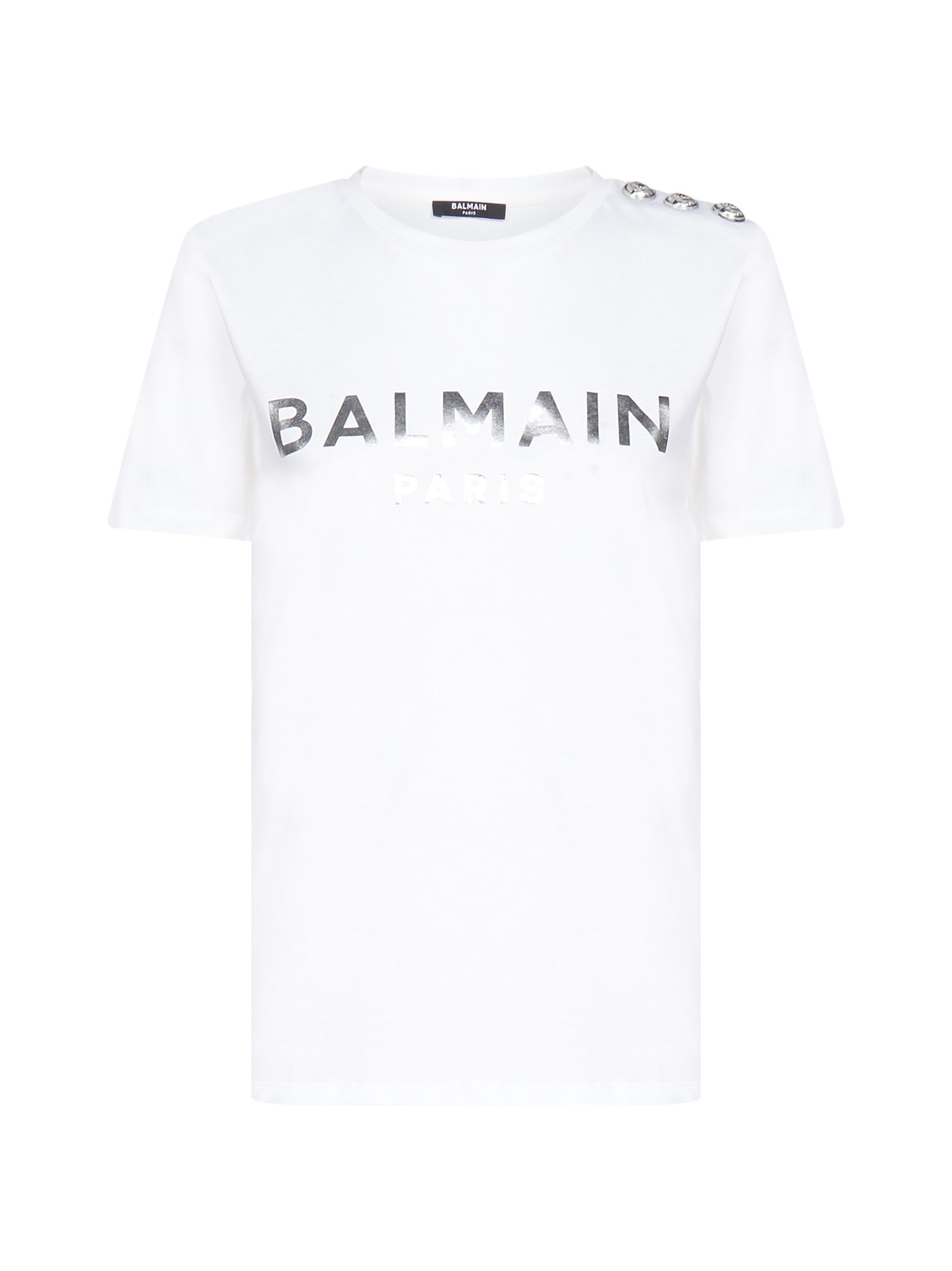 Balmain Logo Short Sleeve T-shirt In Blanc Argent