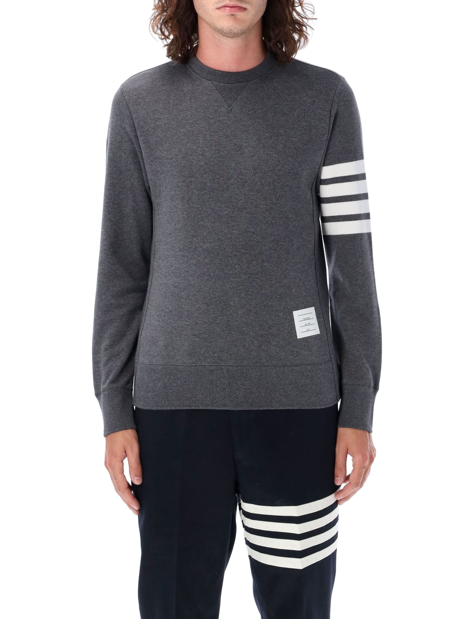 Shop Thom Browne Classic Crewneck In Dark Grey