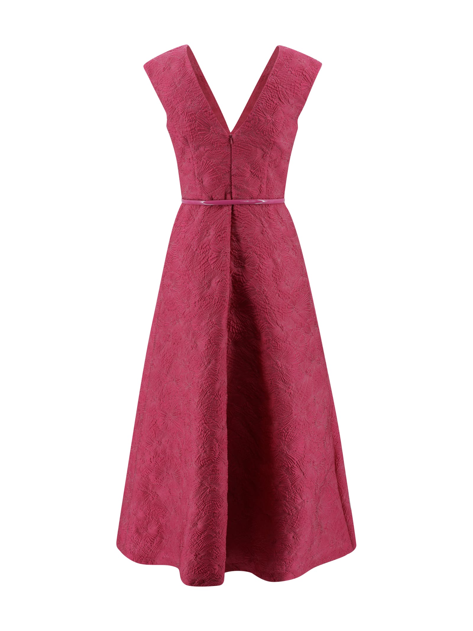 Max Mara A-line Midi Dress With Deep V-neckline In Pink
