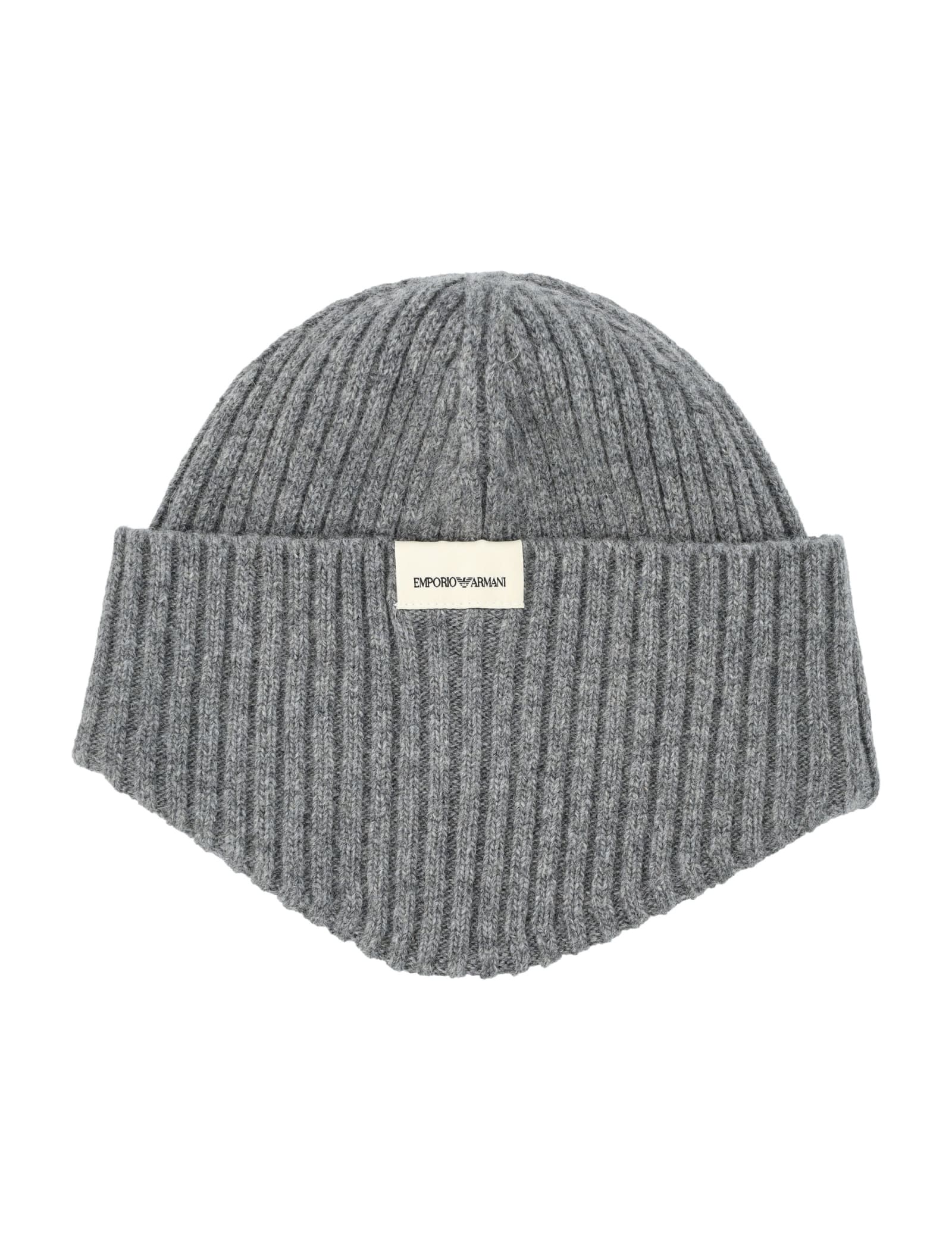 Shop Emporio Armani Ribbed Wool Beanie Hat In 0630