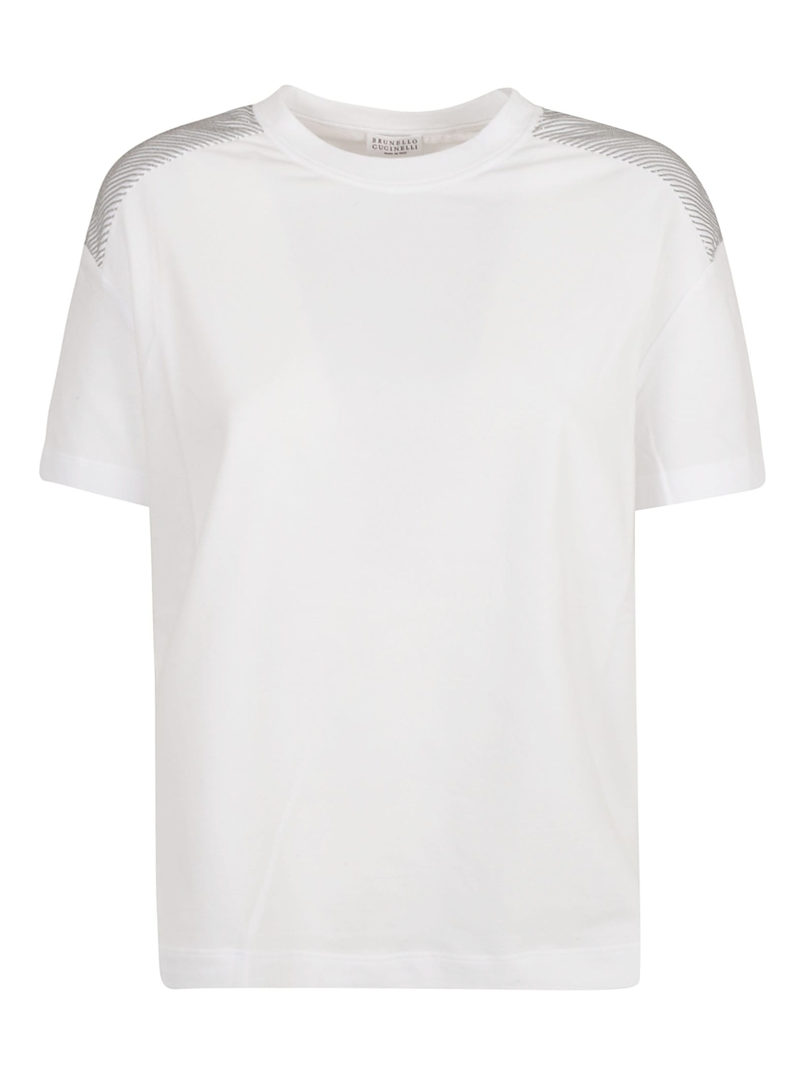Brunello Cucinelli Embellished Shoulder Regular Plain T-shirt