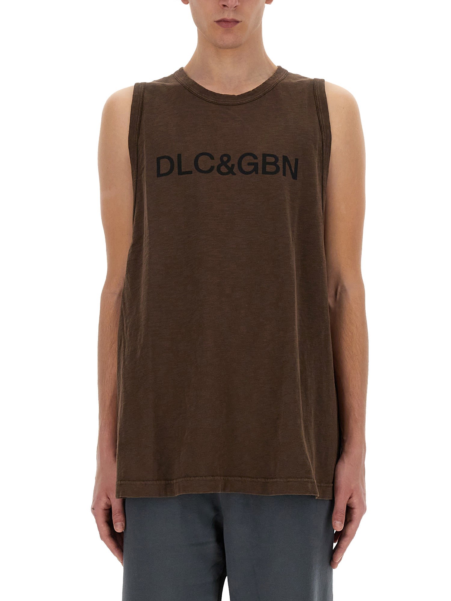 Shop Dolce & Gabbana Tank Top With Logo In Brown