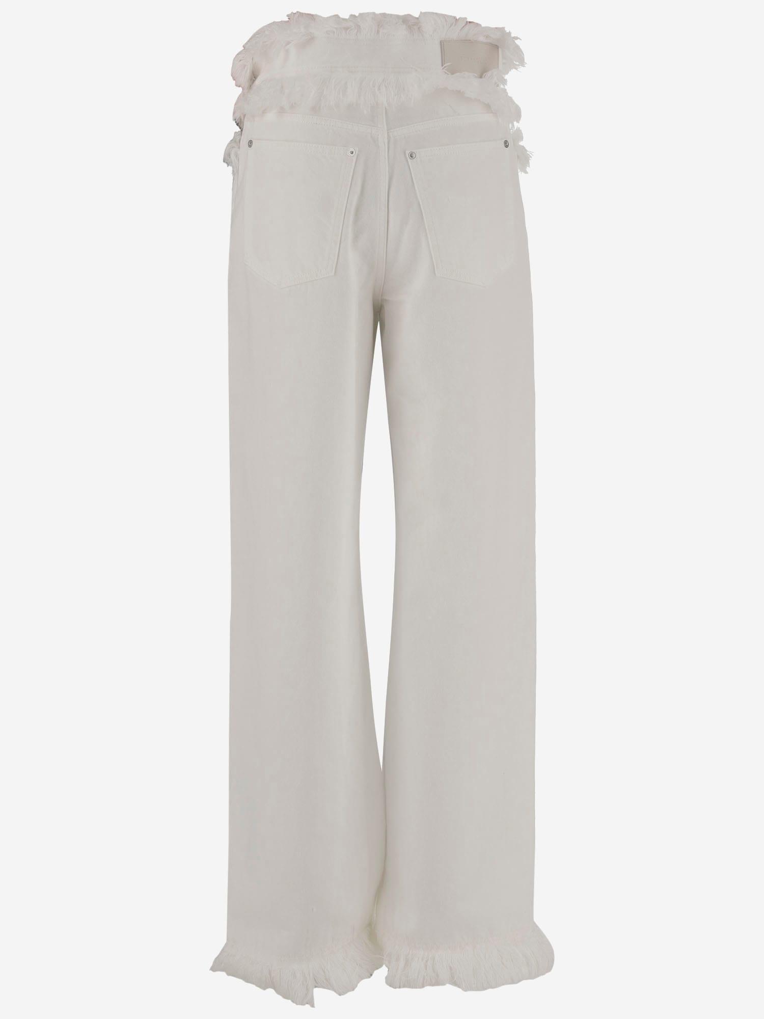 Ferragamo High Waist Wide Leg Trousers With Frayed Hem In White