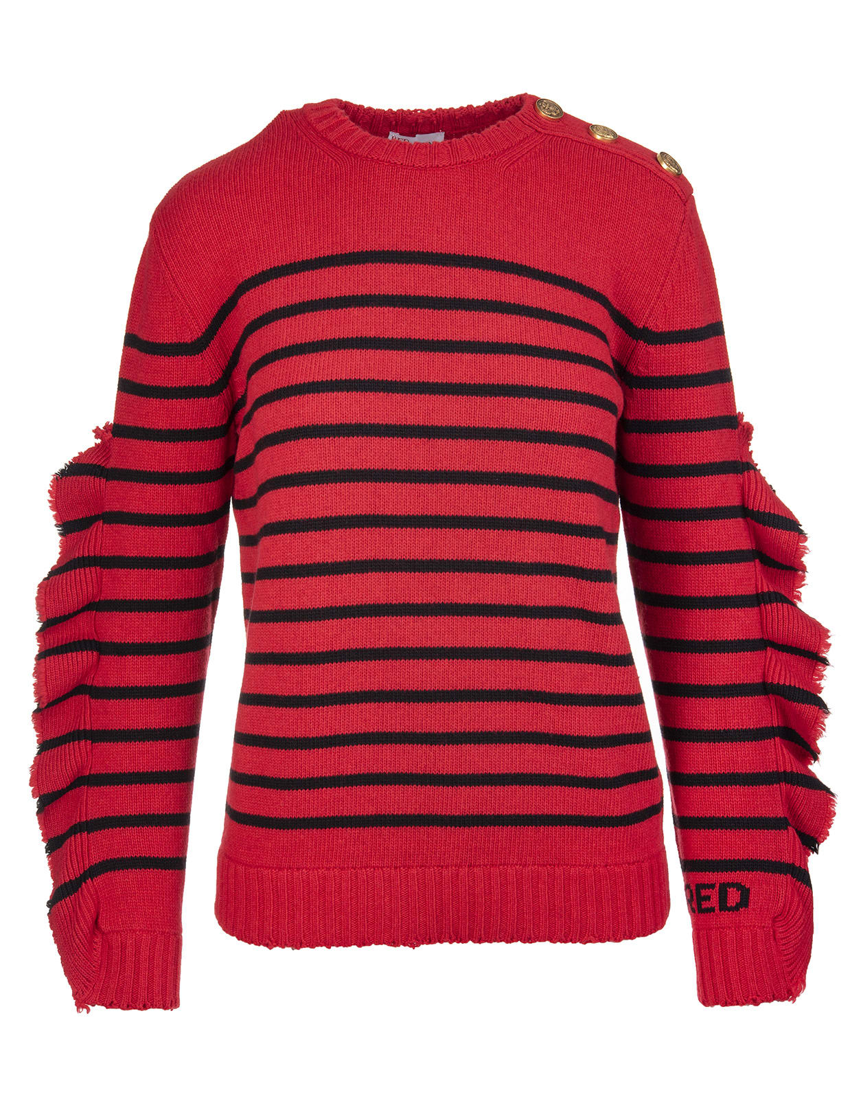 RED Valentino Red And Black Striped Wool Blend Sweater With Ruches Detail