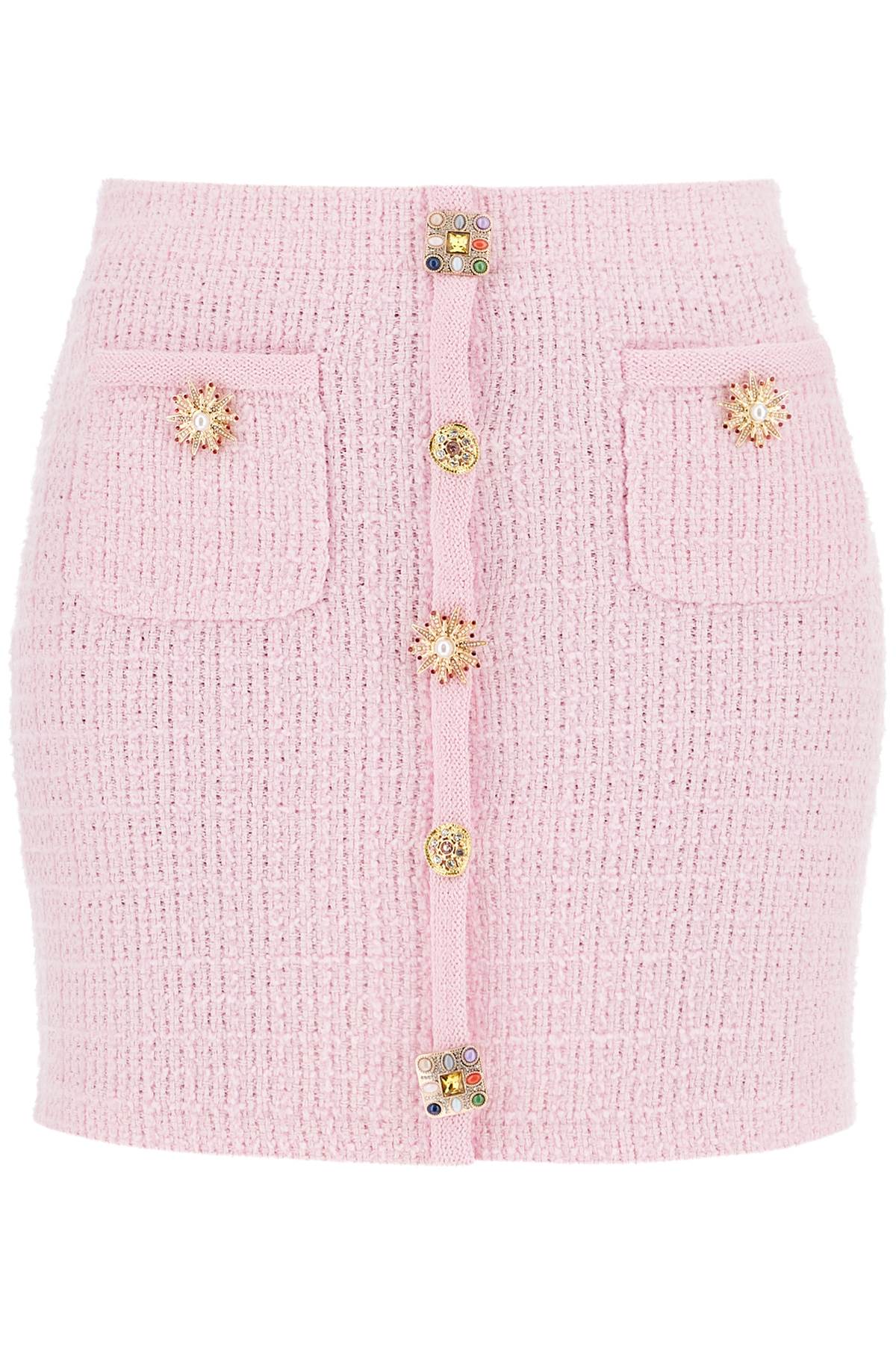 Shop Self-portrait Knitted Mini Skirt With Jewel Buttons In Pink (pink)