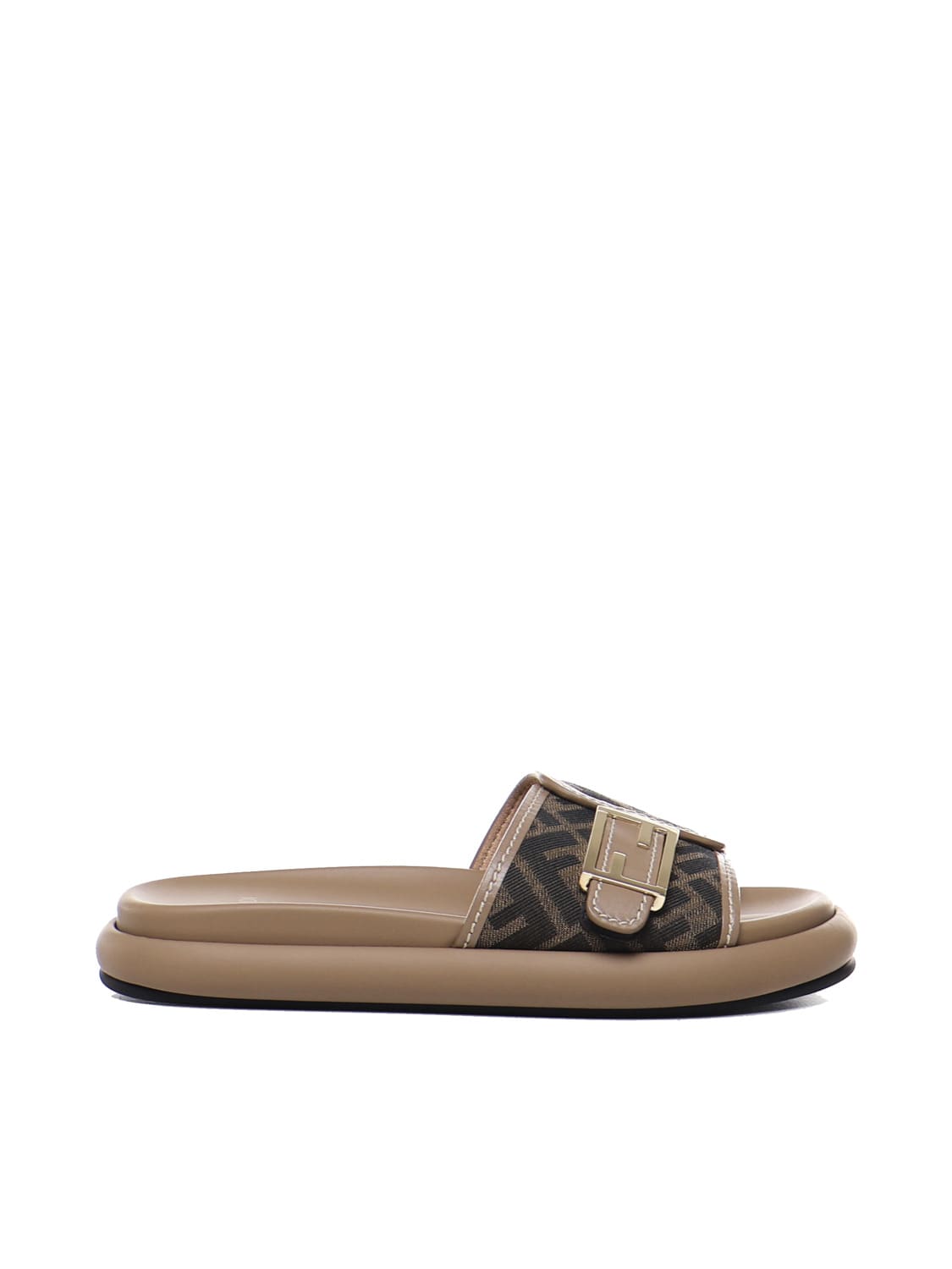 Fendi Logo-pattern Slides In Brown