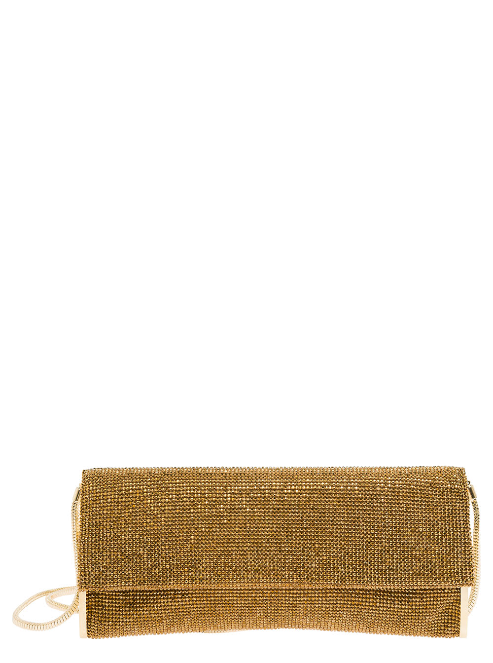 kate Gold Clutch With All-over Rhinestone In Mesh Woman