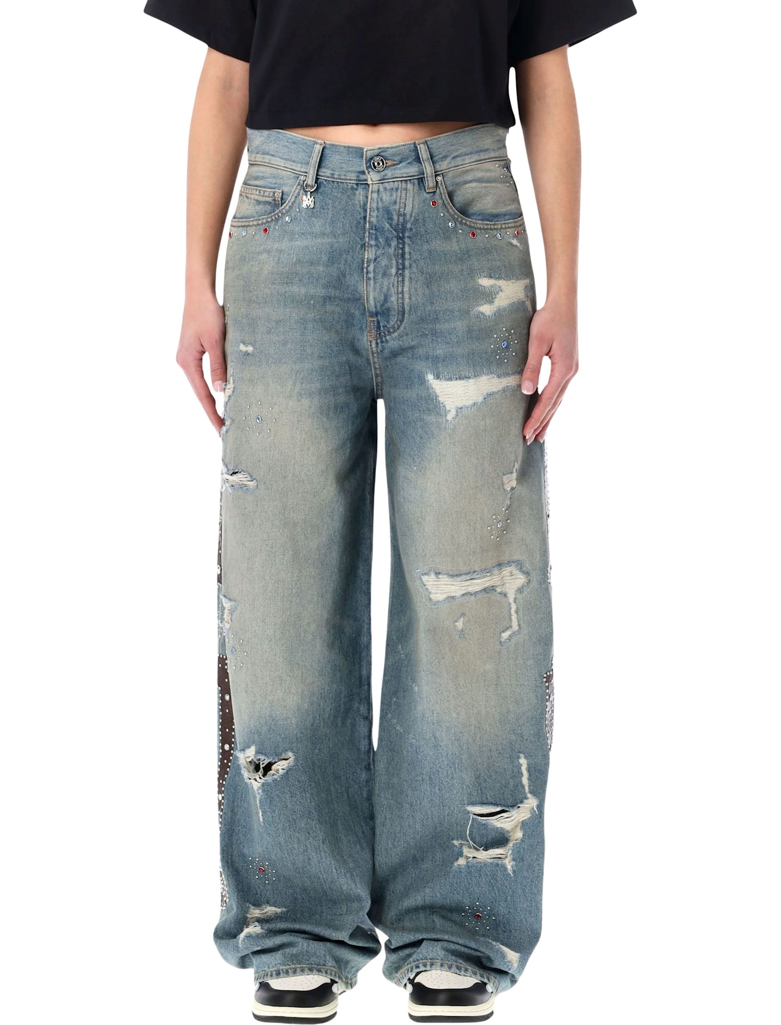 Amiri bones wide-leg studded jeans