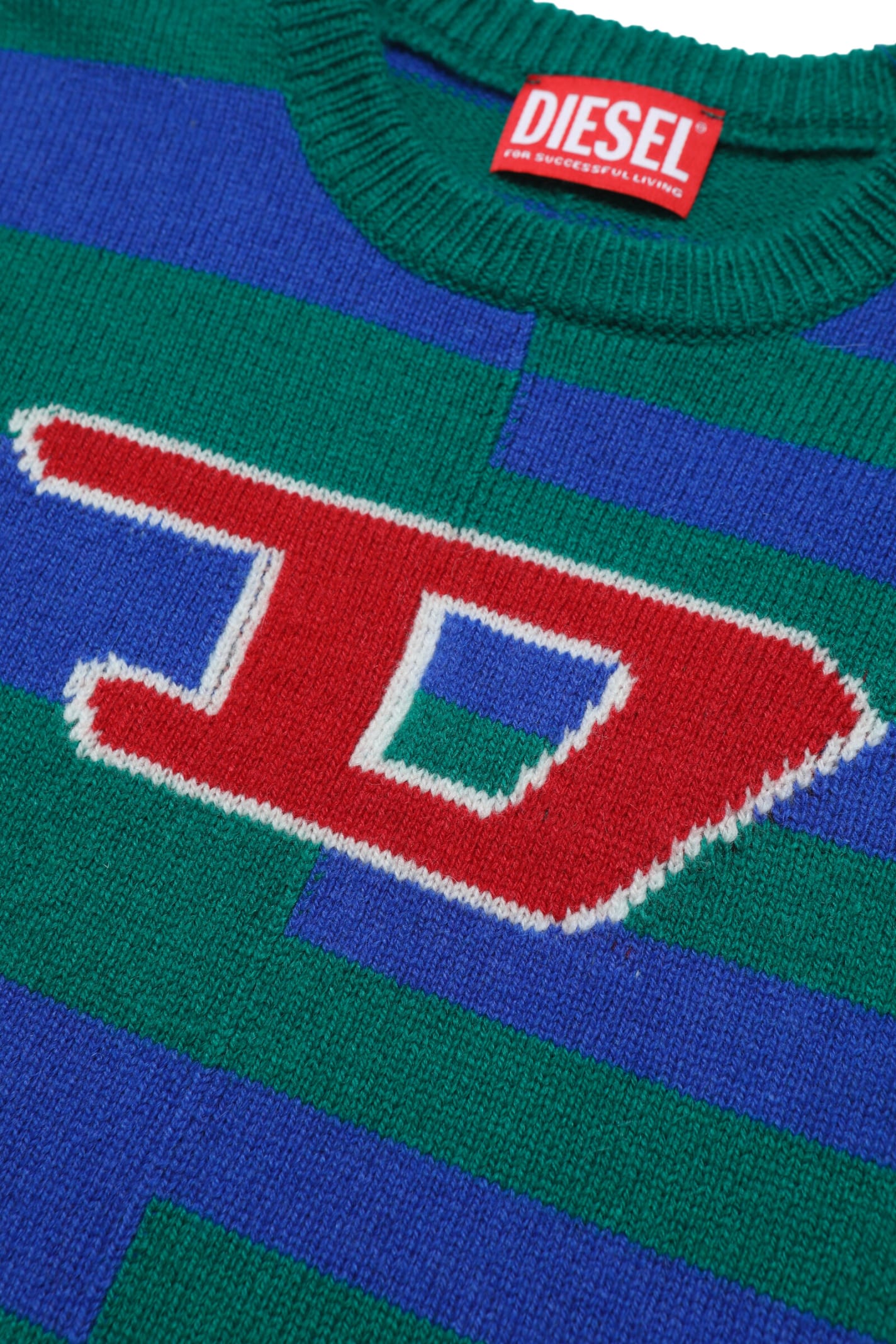 Shop Diesel Kemply Knitwear Wool-blend Striped Logo Sweater In Verde